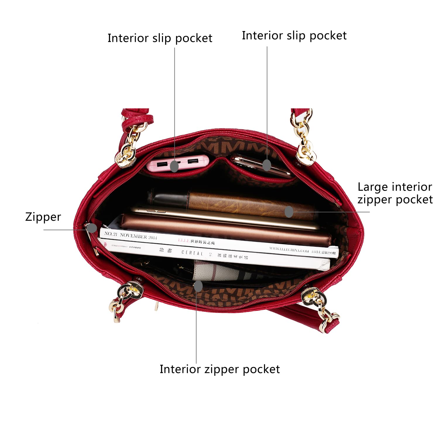 MKF Collection Shoulder Handbag for Women: Vegan Leather Satchel-Tote Bag, Top-Handle Purse, Ladies Pocketbook by Mia K