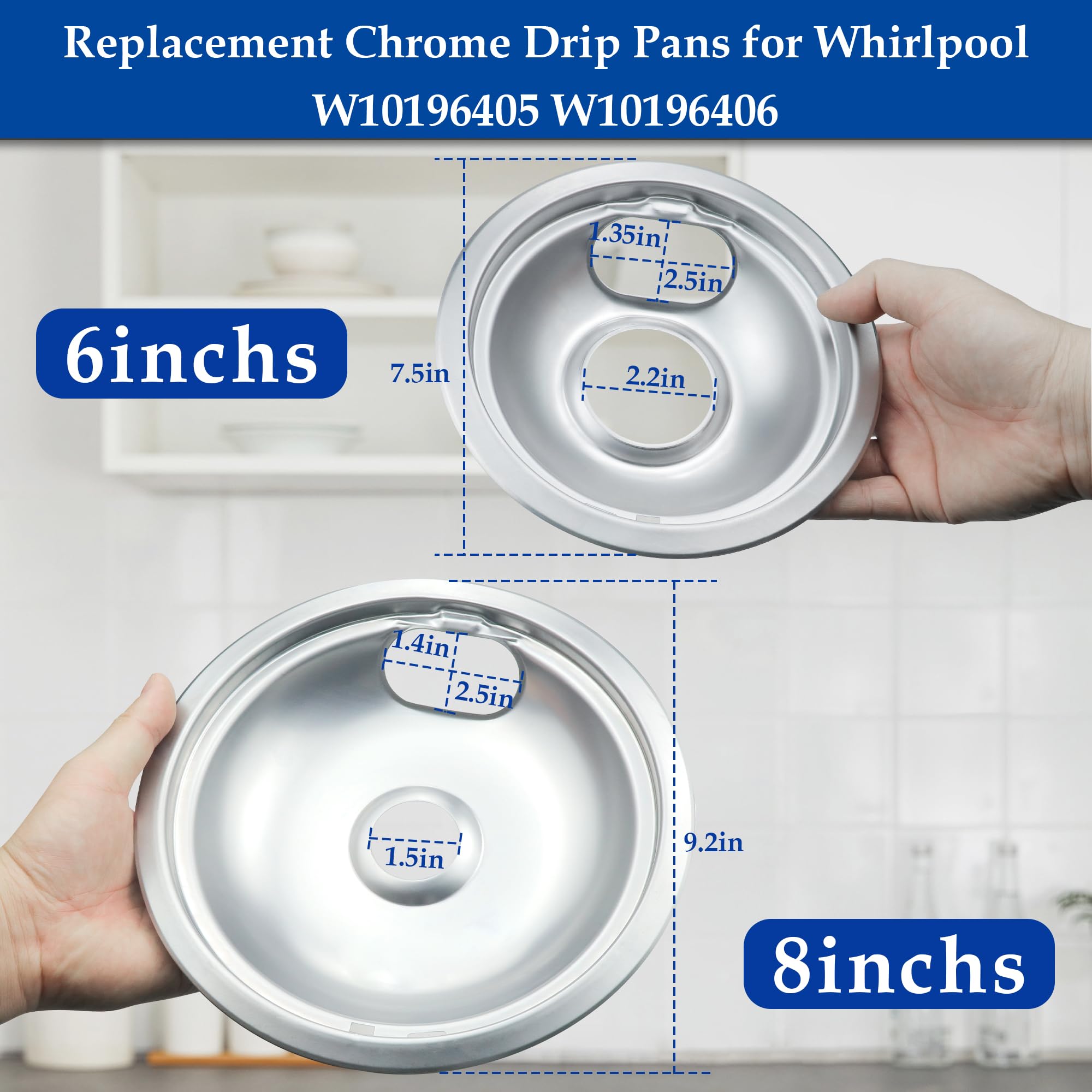 Mejiao Stove Burner Covers,Chrome Replacement Drip Pans for Frigidaire Kenmore 316048413 and 316048414,4 pcs (3x6" and 1x8")