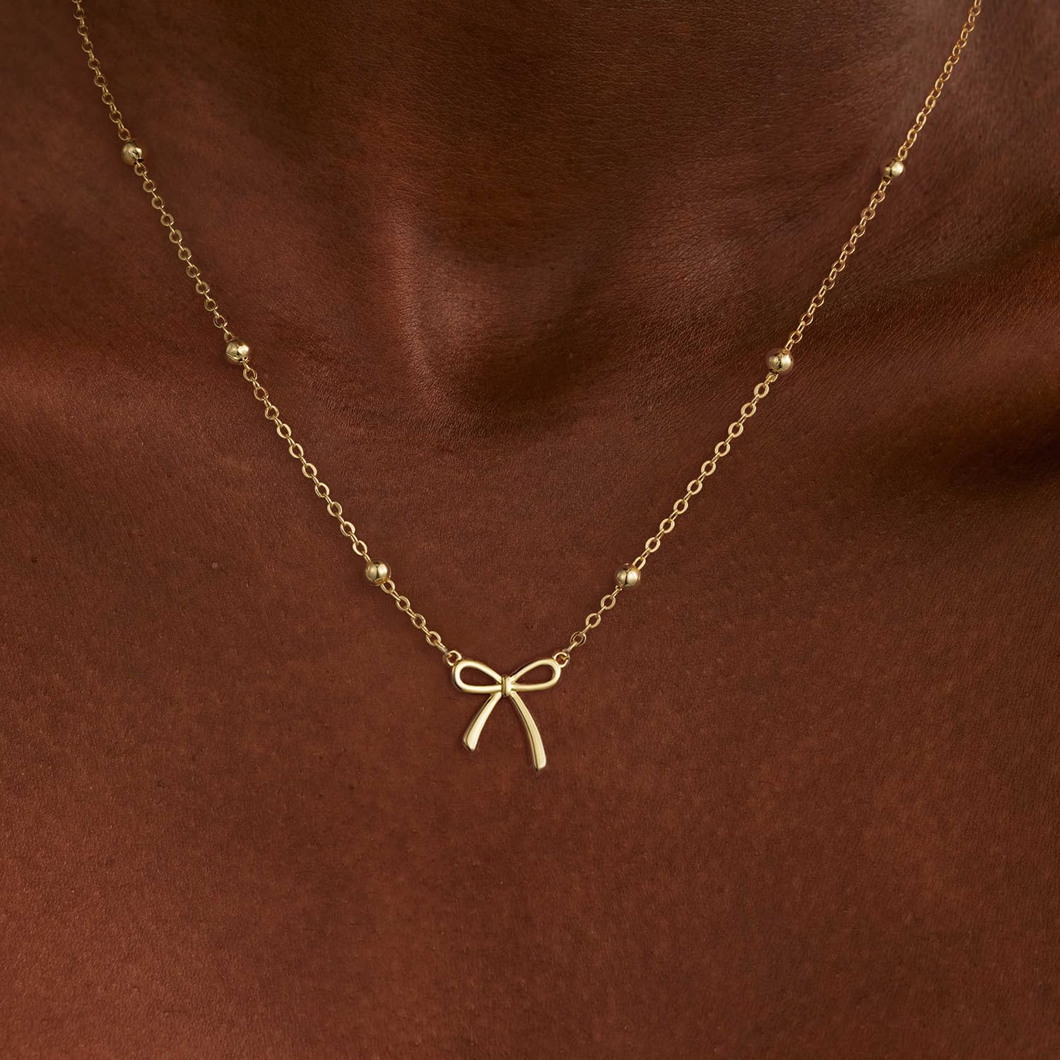 Thaivor Stocking Stuffers Necklace for Women Dainty Bow Necklace 14K Gold Plated Cute Choker Small Pendant Charm Necklaces Teen Gift Trendy Stuff Personalized Jewelry Christmas Gifts