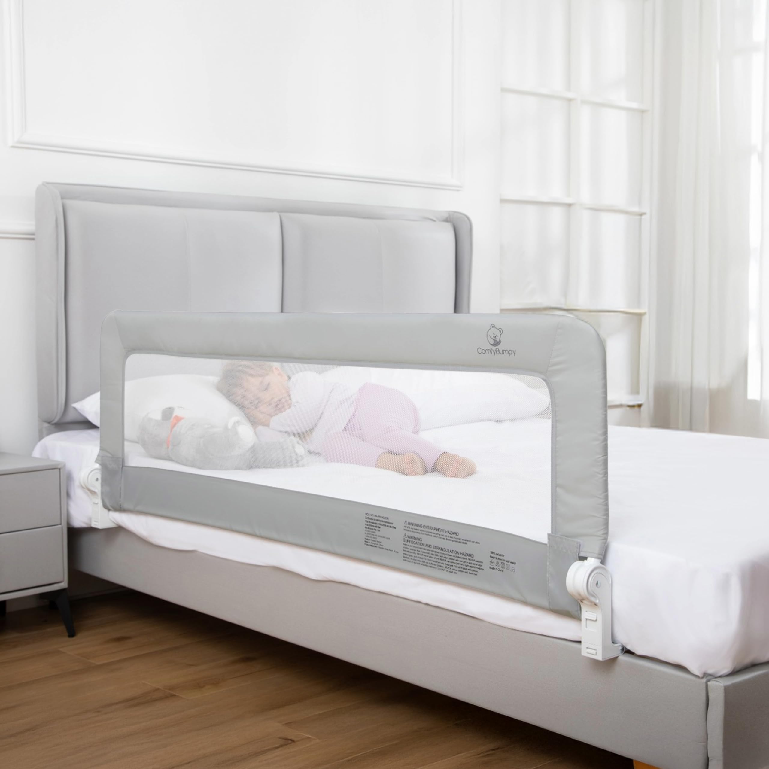 ComfyBumpy 1-Pack Bed Rail for Toddlers 55.5" L x 19.5" H | Toddler Bed Rails for Twin, Full, Queen & King Mattress Size | Swing Down Rail Guard | Mattress Side Rail for Kids | Gray