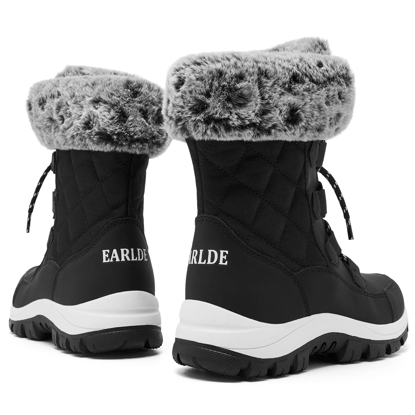 EARLDE Women’s Snow Boot With Waterproof Lace Up Mid-Calf Outdoor Winter Deep Tread Rubber Sole Size 8