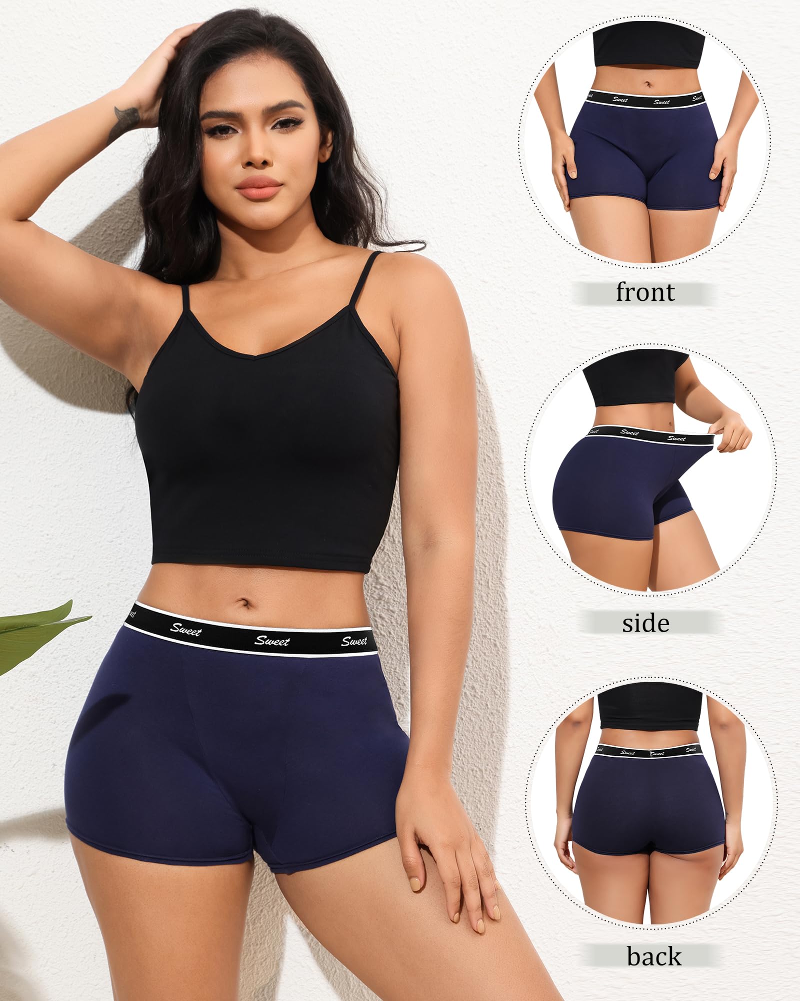 LEVAO Cotton Boy Shorts Underwear for Women High-waisted Full Coverage Boxer Briefs Panties 5 Pack S-XXL