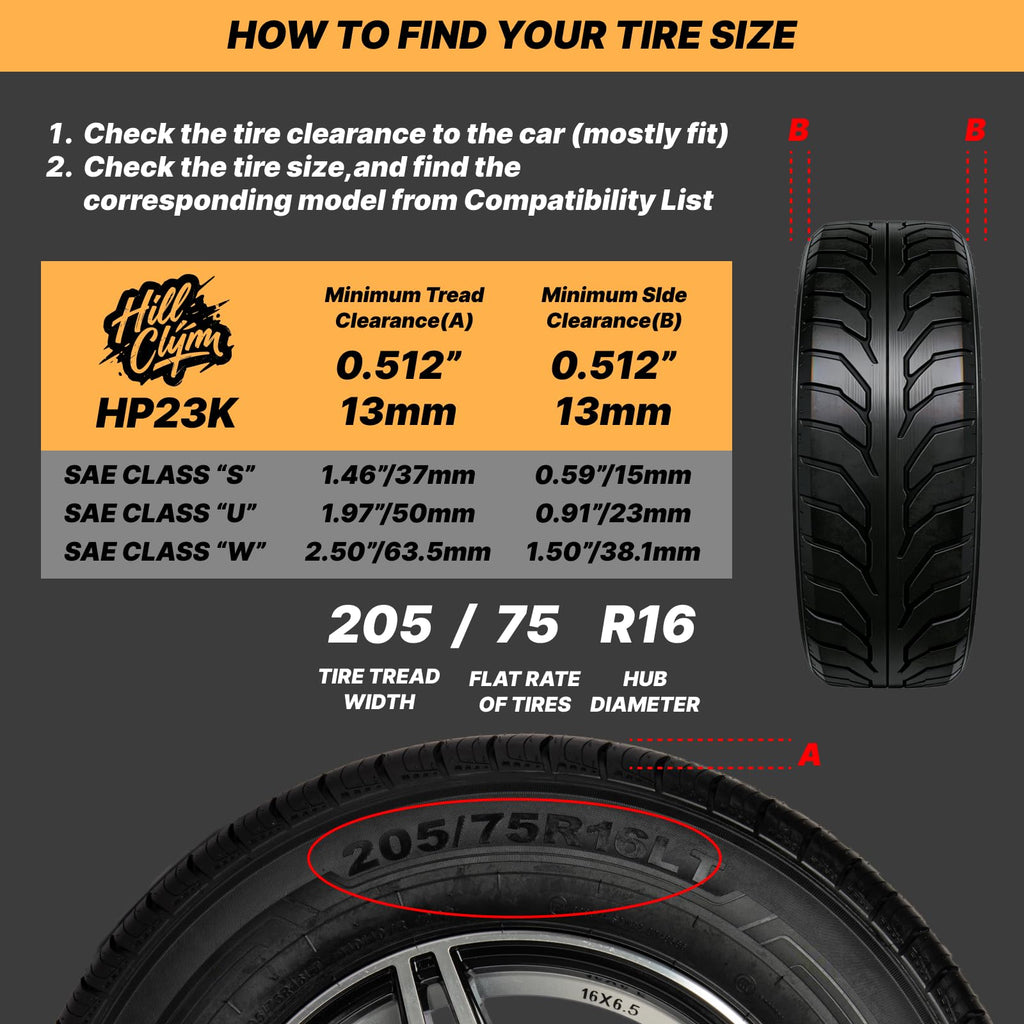 Auto Fixing Snow Chains for Pickup Trucks & SUVs Off-road, Heavy Duty Quick Fit & Easy Installation Snow Tire Chains, Portable Reusable Emergency Tire Traction Chain, Set of 2 (HPK-2335)