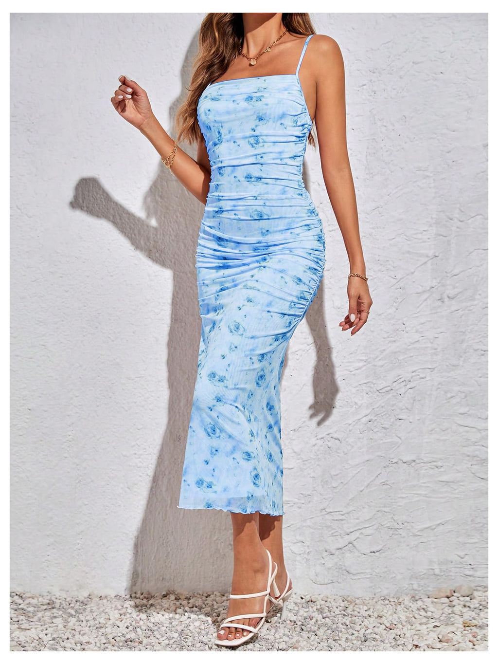 GORGLITTER Women's Floral Spring Summer Wedding Guest Dress Bridal Shower Cocktail Tea Party Beach Midi Sun Dress 2026 Blue Florals Small
