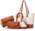 Bagsure Women's Handbag Set, Tote Bag 4pcs, Brown and White Synthetic Leather, Fashion Purse Sets for Work, Shopping, Outdoors