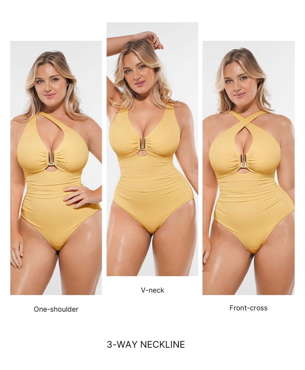 SHAPELLX Tummy Control Swimsuits Women Shapewear Swimsuits Women Bathing Suit Ruched Slimming Swimwear Yellow L