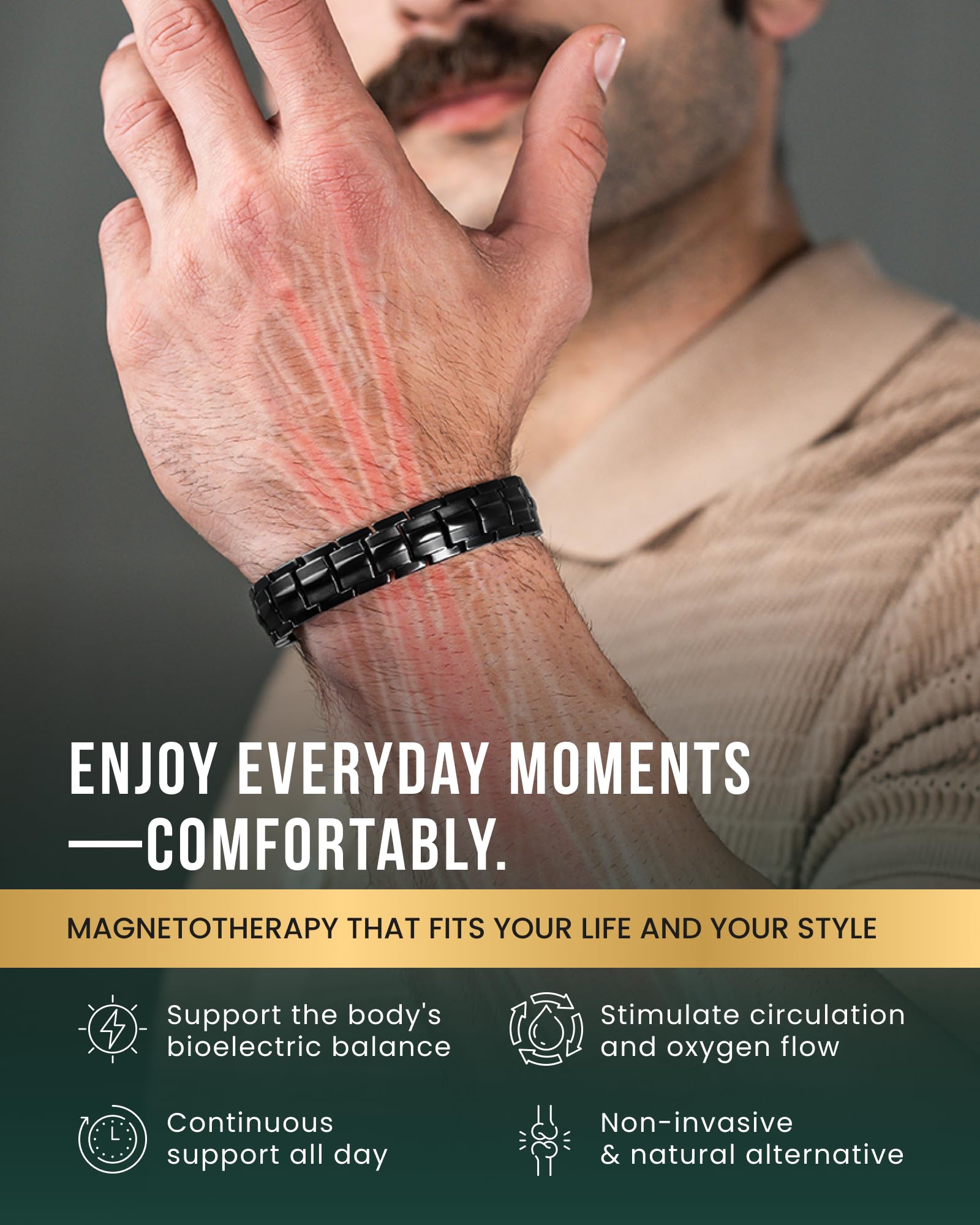 MagnetRX® Magnetic Bracelets for Men - EllipseMAX 5X Strength 5,000 Gauss Magnets - Designed in USA & Patent Pending - Premium Titanium Mens Magnetic Bracelet & Adjustable Length (Black)