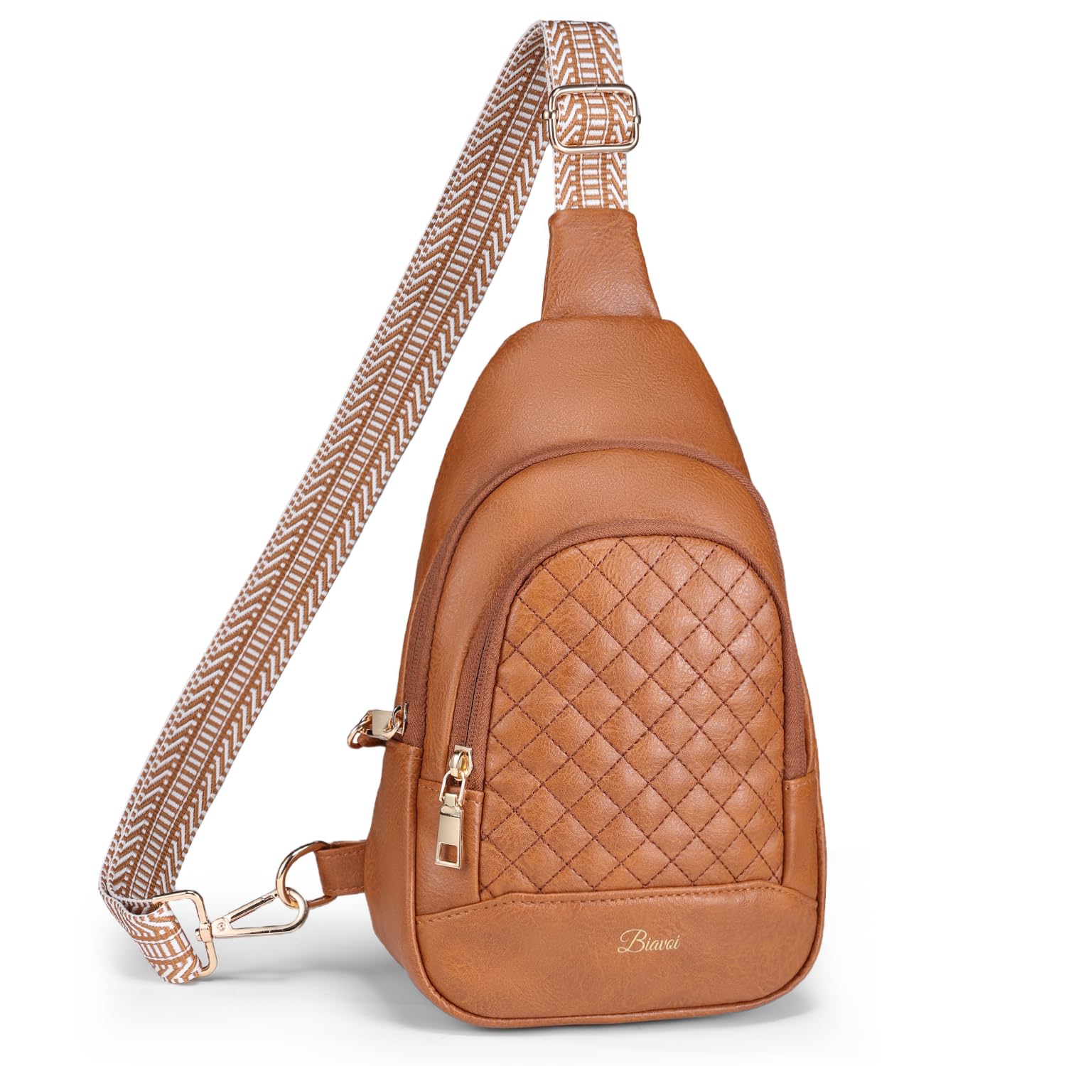 BIAVOI Crossbody Bags for Women Anti Theft Small Sling Handbag with Zipper Lock Vegan Leather RFID Blocking Chest Pure (brown)