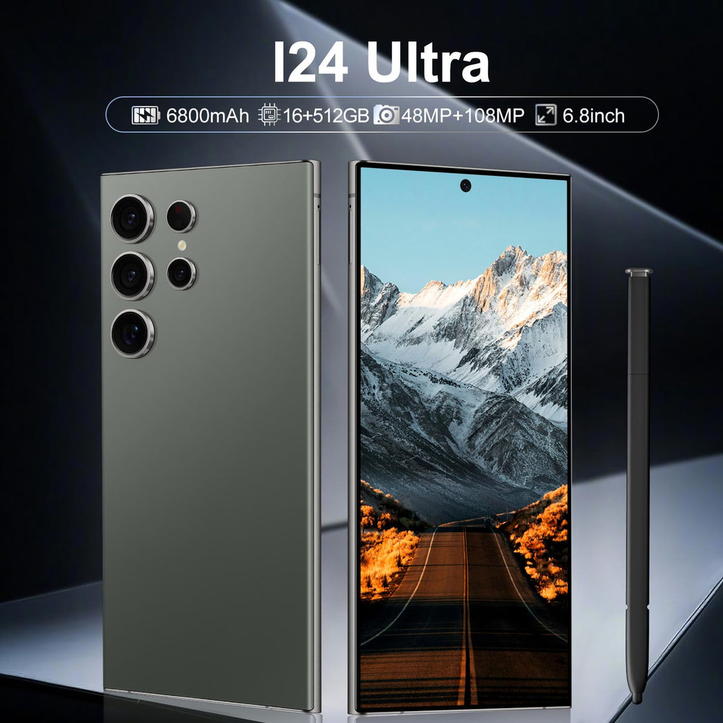 BAOWU I24 Ultra 5G Unlocked Phones, Built in Pen, Smartphone Battery 6800mAh 6.8" HD Screen Unlocked Cell Phone, 16+512GB Android14 with 128G Memory Card, Face ID/Fingerprint Lock/GPS (Green)