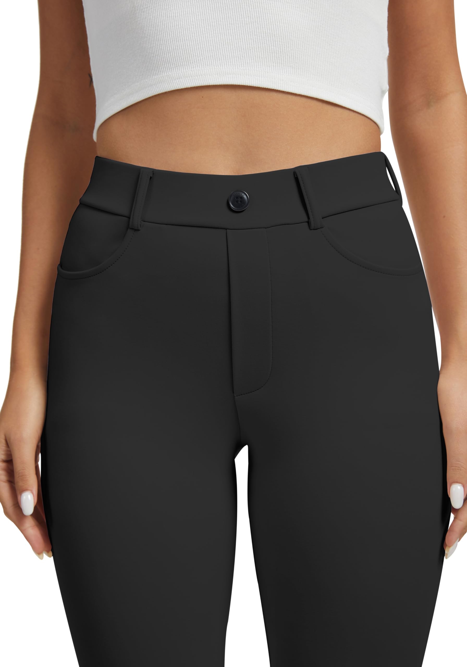 VIMPEP Yoga Pants Women Straight Leg Pants with Pockets High Waist Stretchy Pull On Dress Slacks for Casual Lounge Office Work Petite/Regular 1202 31 Black XL