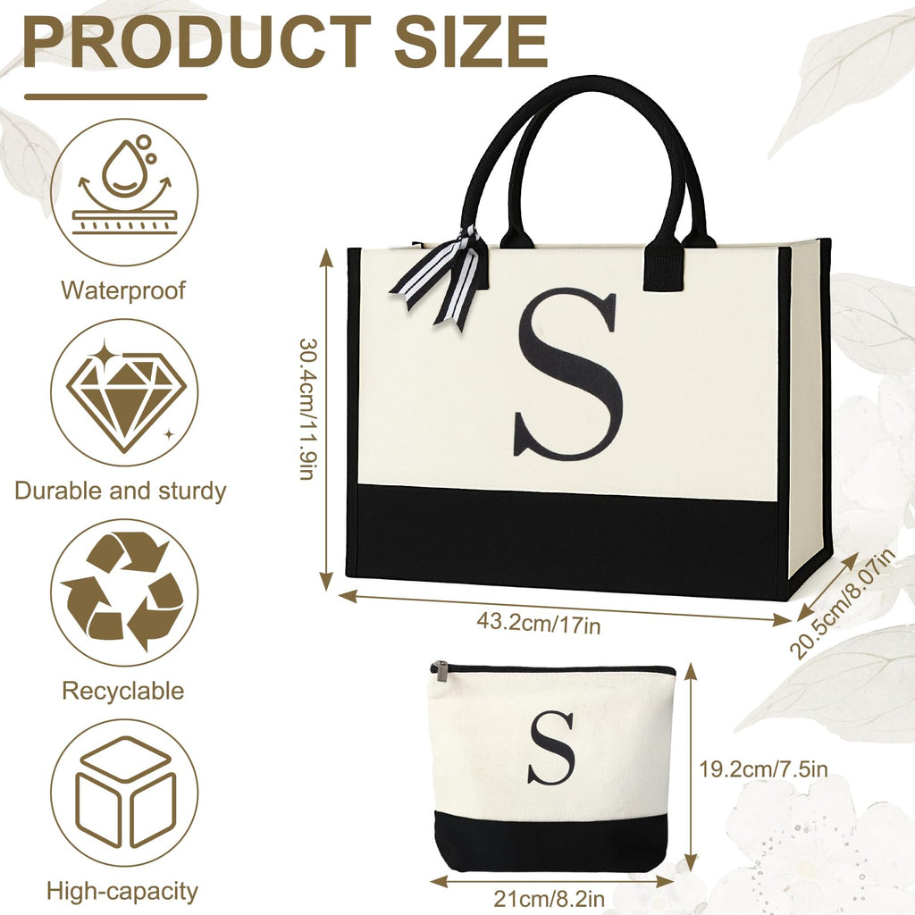 GENGBIN Personalized Canvas Tote Bag, Monogrammed Gift with Zipper Pouch for Women (S - with Cardboard Insert)