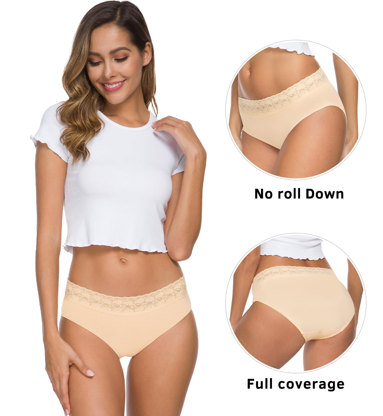 Wealurre Cotton Panties for Women Bikini Underwear Hipster Underpants Lace Briefs Pack(L,WP-5PC-ASST)