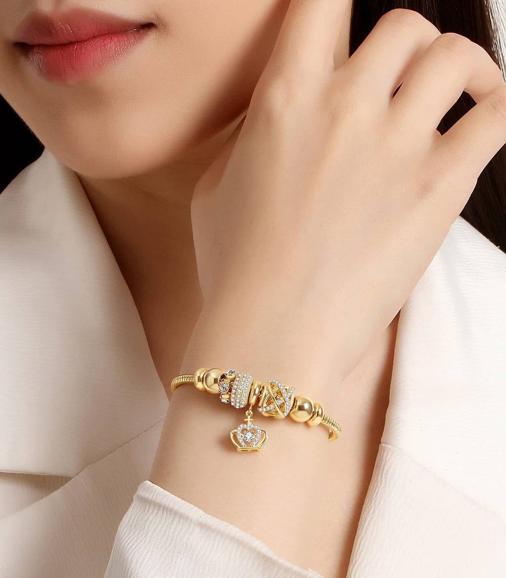 RIMAYZI 14K Gold Plated Charm Bracelet for Women, Women's Charm Symbol Bracelets, Gifts for Mother's Day, Mom, Her, Wife(Golden Crown)
