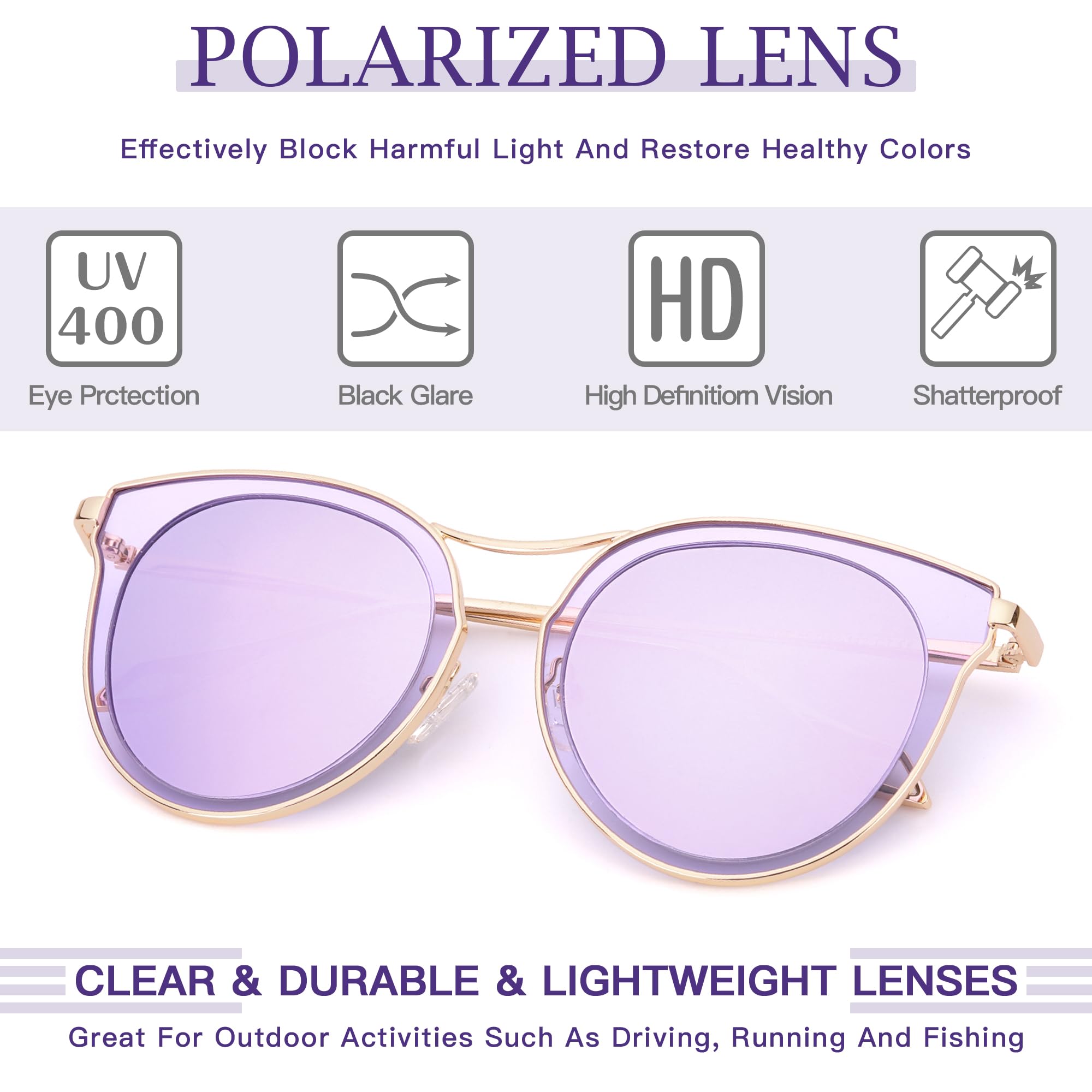 SIPHEW Womens Oversized Cat Eye Mirrored Sunglasses Polarized - Trendy Large Fashion Shades with UV400 Protection for Women