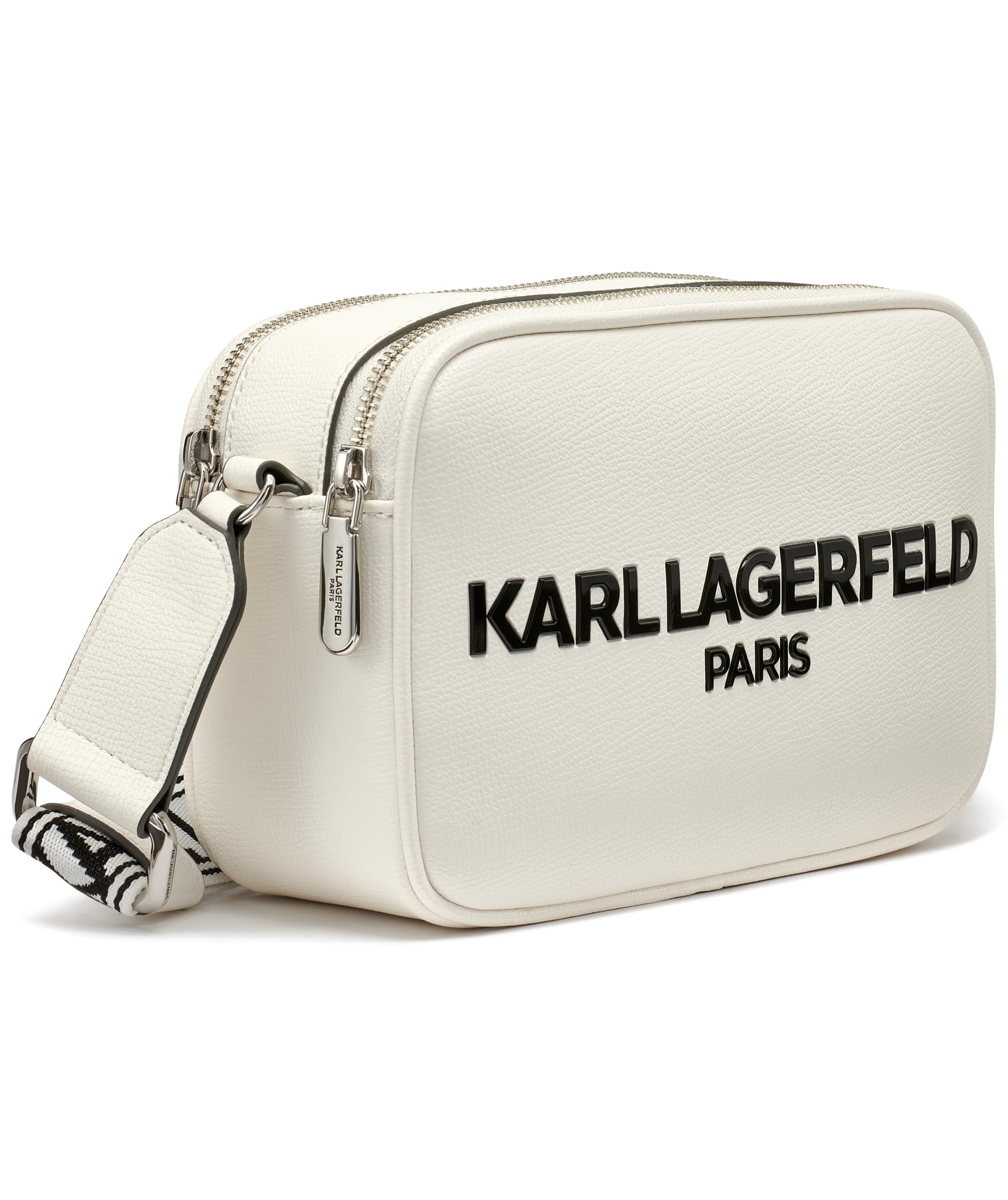 KARL LAGERFELD Women's Maybelle Solid Crossbody with Logo, Winter White/Combo, One Size
