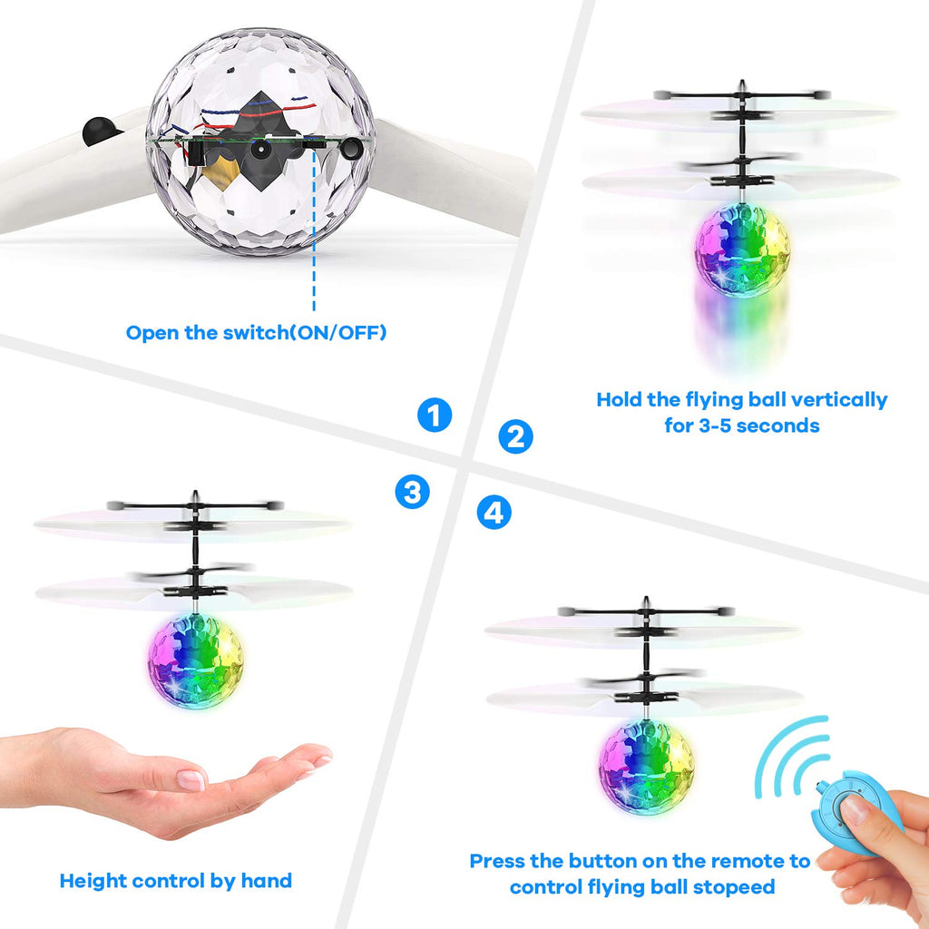 STREET WALK Flying Toy Ball Infrared Induction RC Flying Toy Built-in LED Light Disco Helicopter Shining Colorful Flying Drone Indoor and Outdoor Games Toys for 6 7 8 9 10 Year Old Boys and Girls
