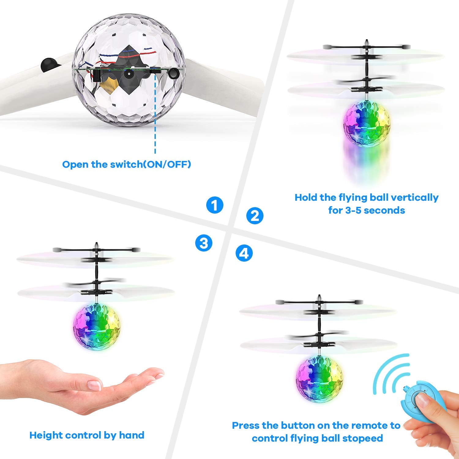 STREET WALK Flying Toy Ball Infrared Induction RC Flying Toy Built-in LED Light Disco Helicopter Shining Colorful Flying Drone Indoor and Outdoor Games Toys for 6 7 8 9 10 Year Old Boys and Girls