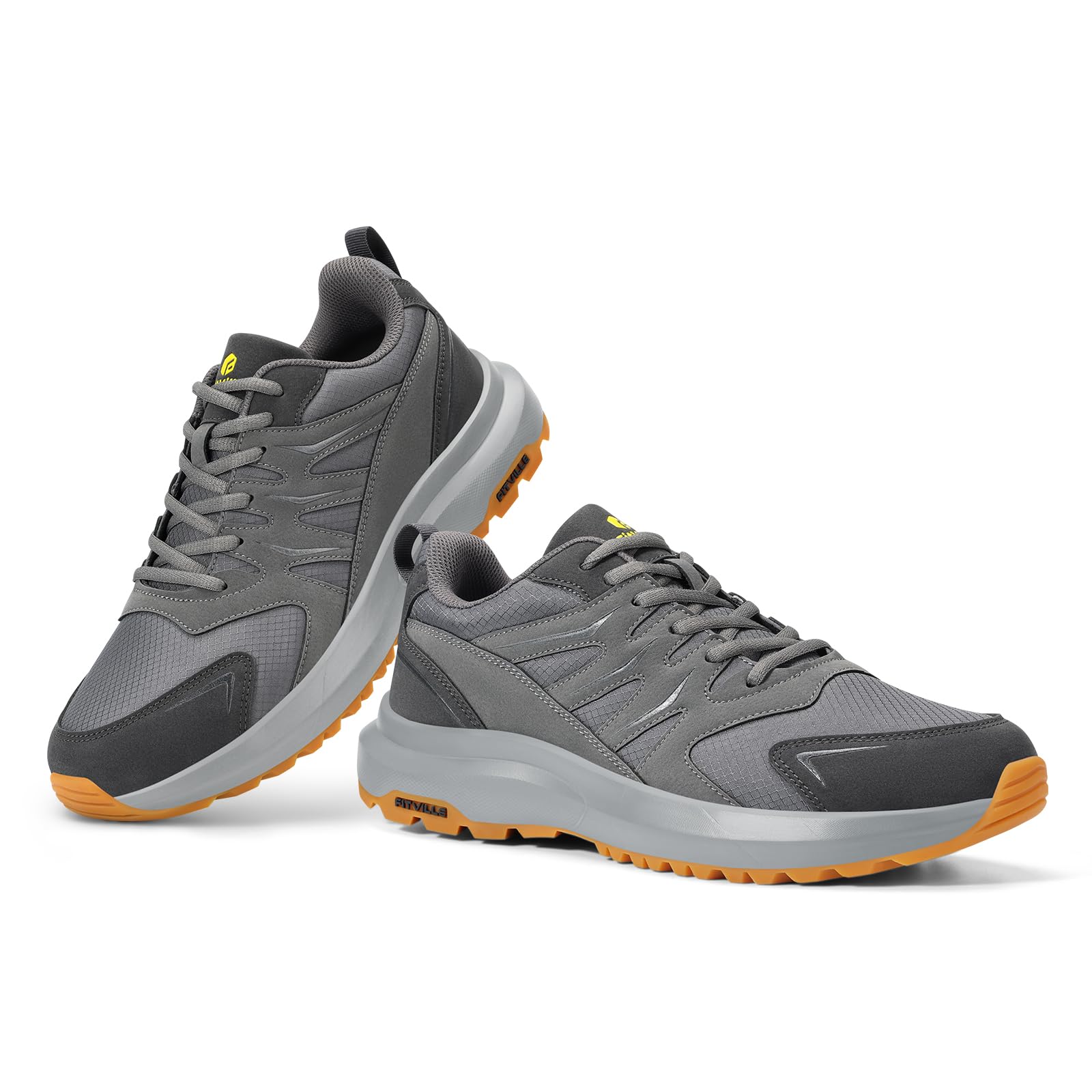 FitVille Men's Outdoor Hiking Shoes with High Traction Outsole, Water-Resistant & High Rebound Cushioning, Low-Top Trailing Shoes for Walking Trekking Camping Slate Gray