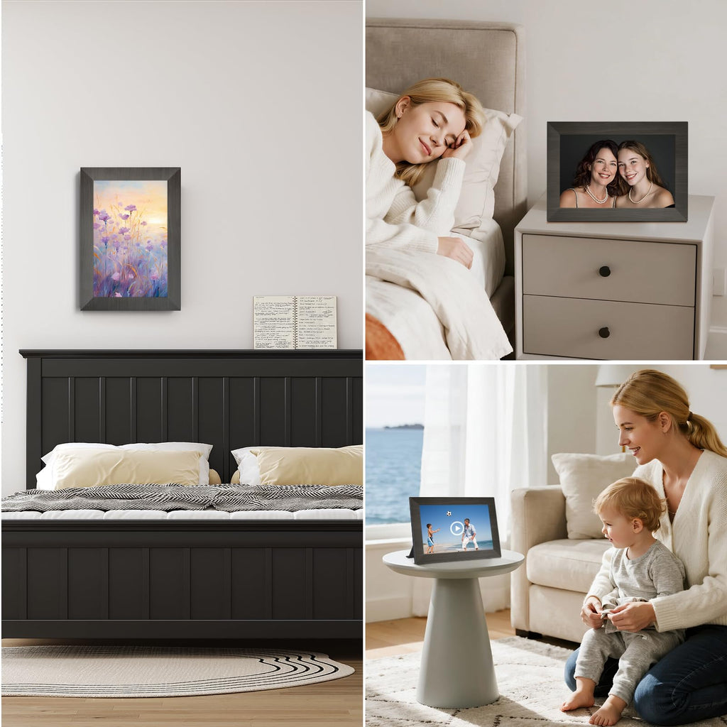BWJBSW 10.1 Inch Smart Digital Picture Frame with Wi-Fi 6, 32GB Storage, IPS Touch Screen, Auto-Rotation, Music Sync, Weather & Clock - Ideal Gift for Families