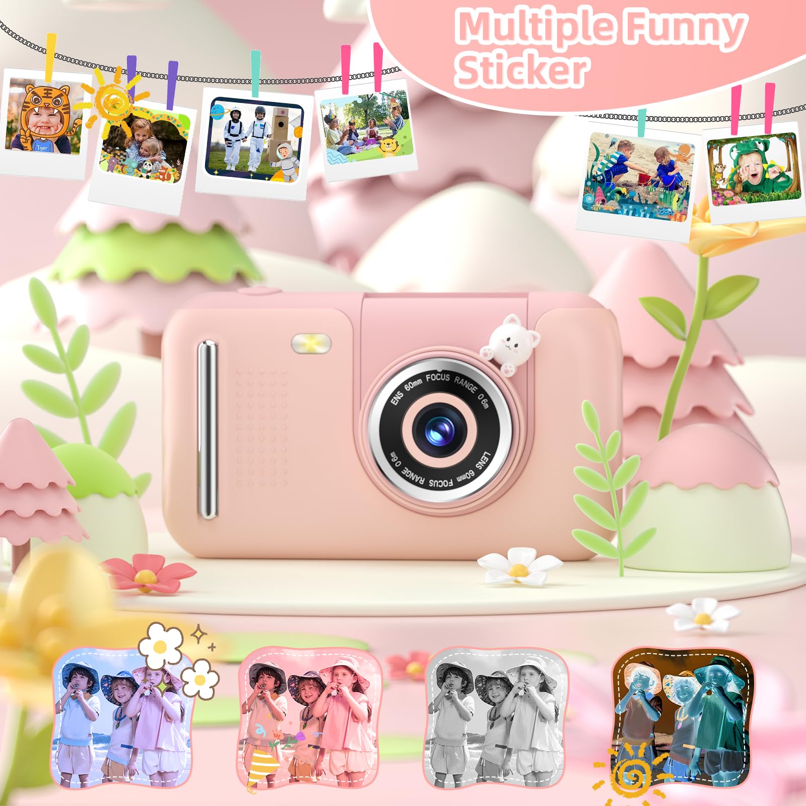 Makolle Upgrade Kids Selfie Camera,Chritmas Birthday Gift for 3-9 Years Old Girls,Portable Toy for 3 4 5 6 7 8 9 Year Children,Toddler 1080HD Digital Video Camcorder Camera with 32G SD Card Pink