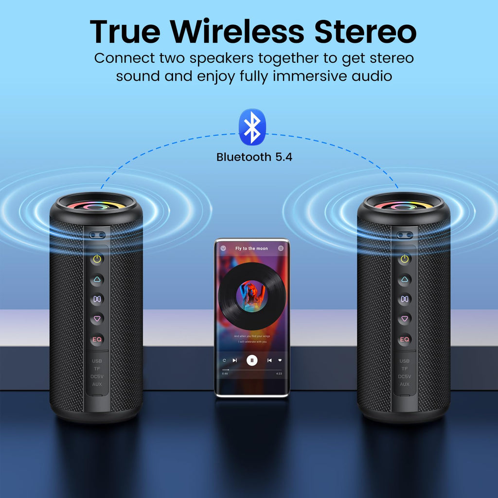 dotn Portable Bluetooth Speaker, 2026 Bluetooth 5.4 Wireless Speaker with 20W HD Loud Stereo Sound, 20H Playtime, LED Lights, IP7, TWS Pairing, Built-in Mic, for Outdoor, Home, Beach, Party, Gift