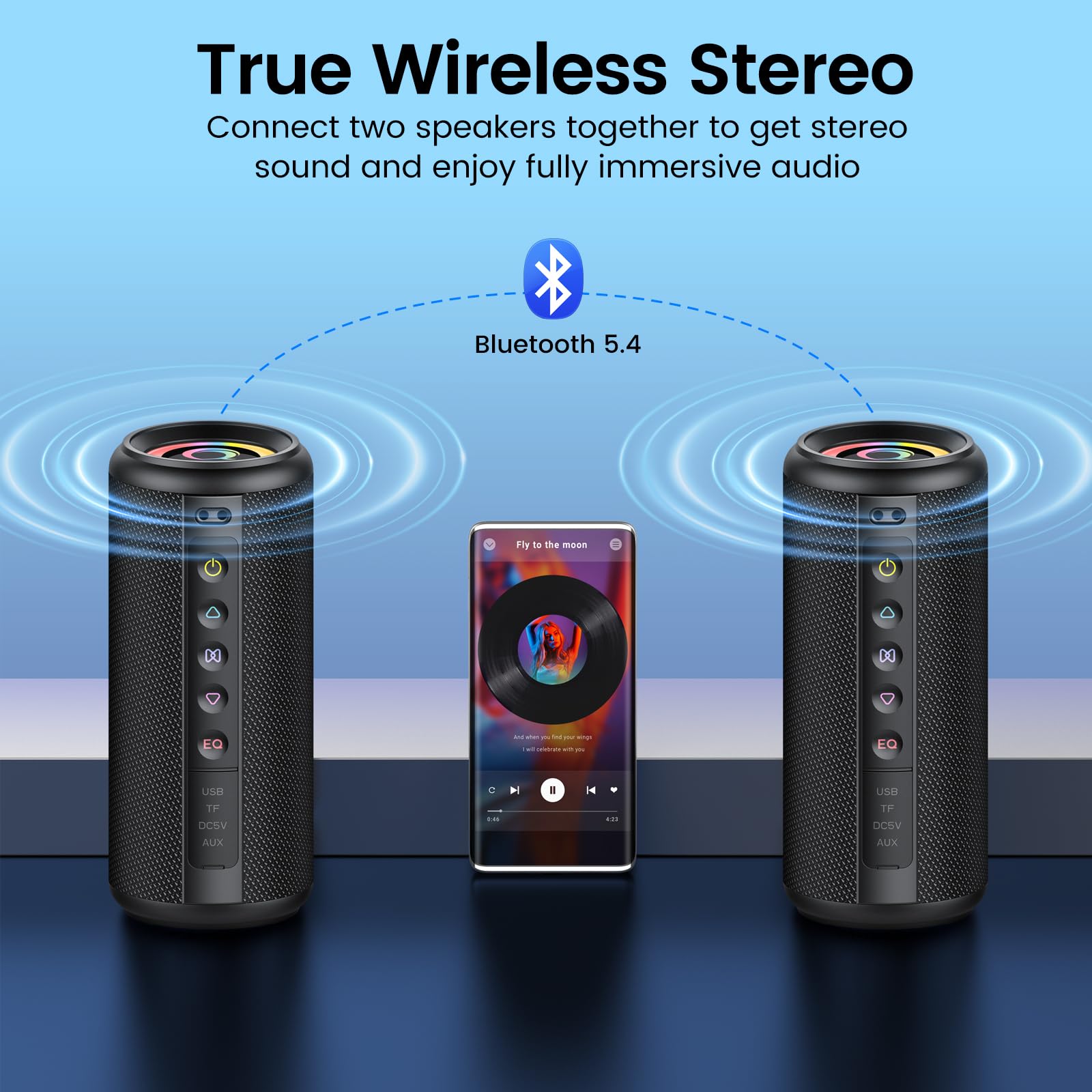 dotn Portable Bluetooth Speaker, 2026 Bluetooth 5.4 Wireless Speaker with 20W HD Loud Stereo Sound, 20H Playtime, LED Lights, IP7, TWS Pairing, Built-in Mic, for Outdoor, Home, Beach, Party, Gift