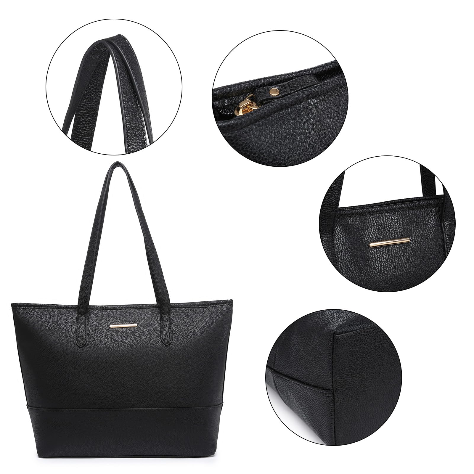 VANSARTO Fashion Handbags Wallet and Purses for Women Large Work Tote Bag Top Handle Satchel Shoulder Bag 3pcs Hobo Purse Set, Black