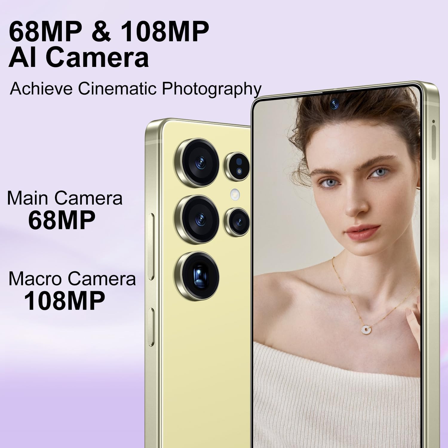 VVJ I25 Ultra 5G Unlocked Phones, Built in Pen, 7000mAh Long Battery Life Smartphone, 6.99" HD Screen Unlocked Cell Phone, 16+512GB Phone Android14, Face ID/Fingerprint Lock/Dual SIM/GPS (Yellow)