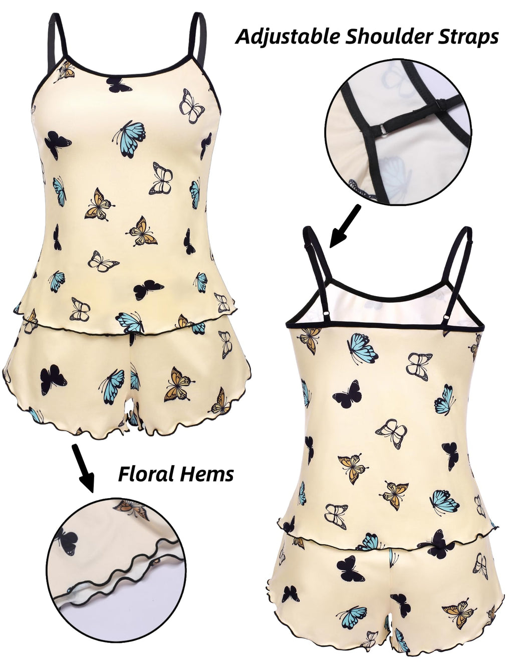 Ekouaer Womens Cami Pajama Sets 2 Piece Cute Print Pjs Soft Tank Top & Elastic Waist Shorts Camisole Lounge Set Pink Heart M