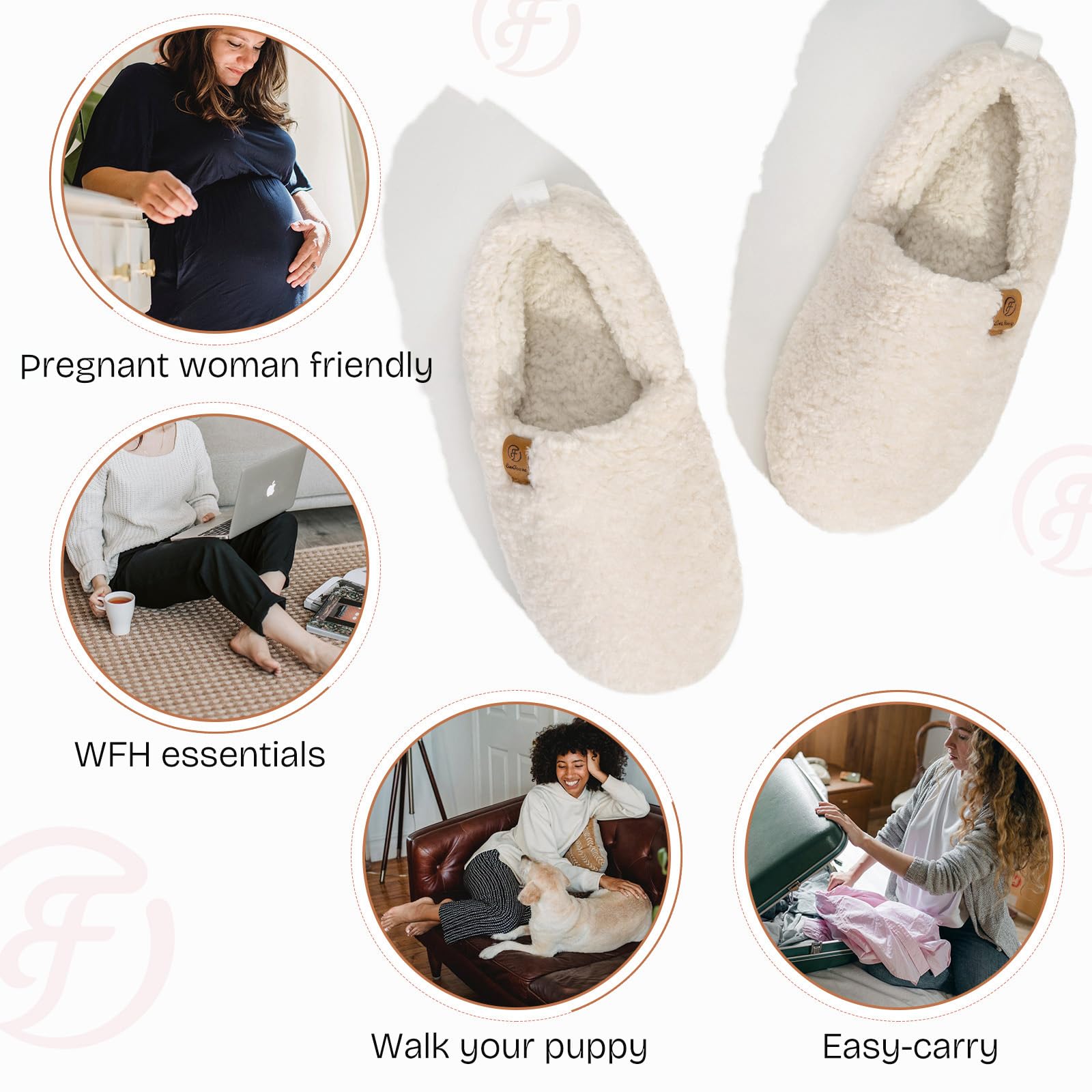 EverFoams Women’s Soft Curly Full Slippers Memory Foam Lightweight House Shoes Cozy Loafer with Polar Fleece Lining Cream White,8.5 US