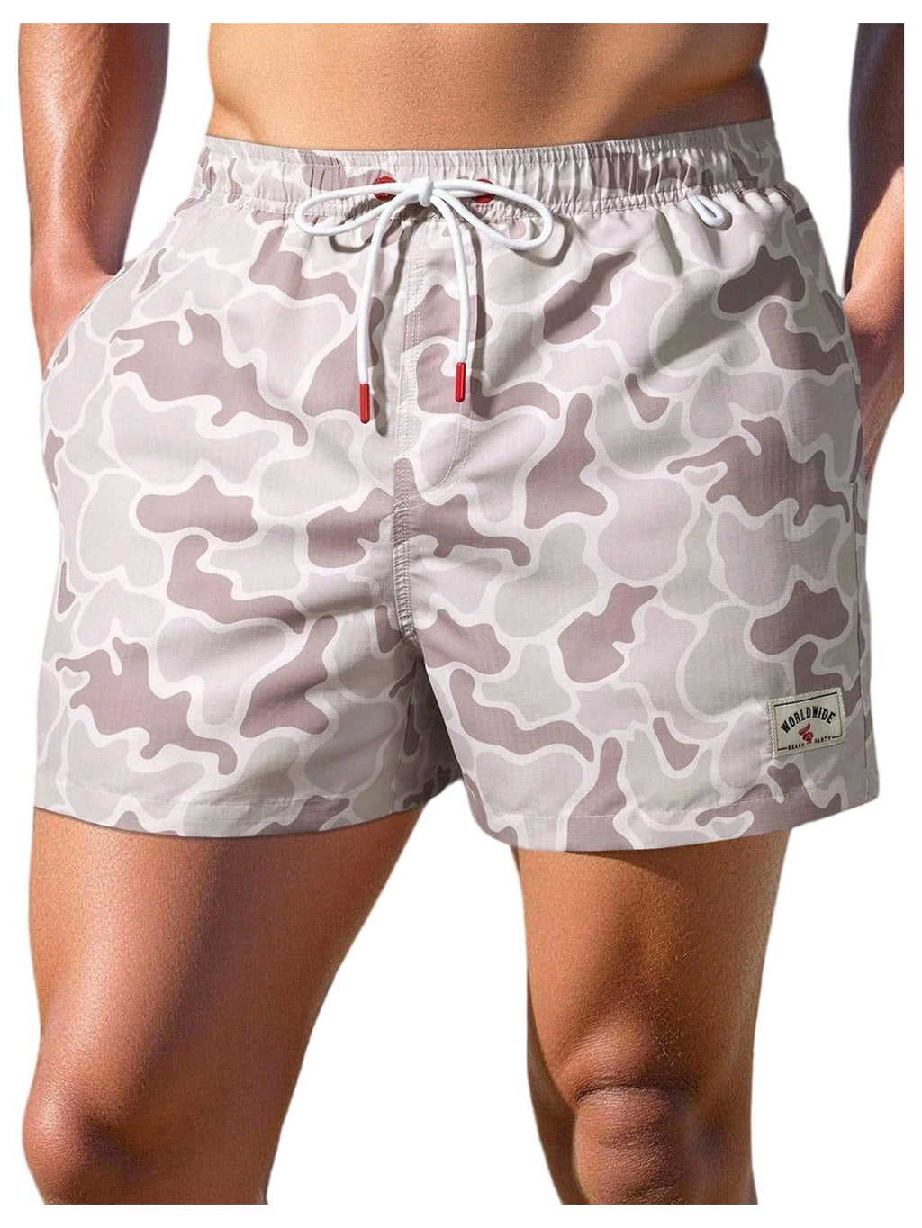 WDIRARA Men's Camo Swim Trunks Drawstring Waist Board Shorts with Lining Multicolor Large