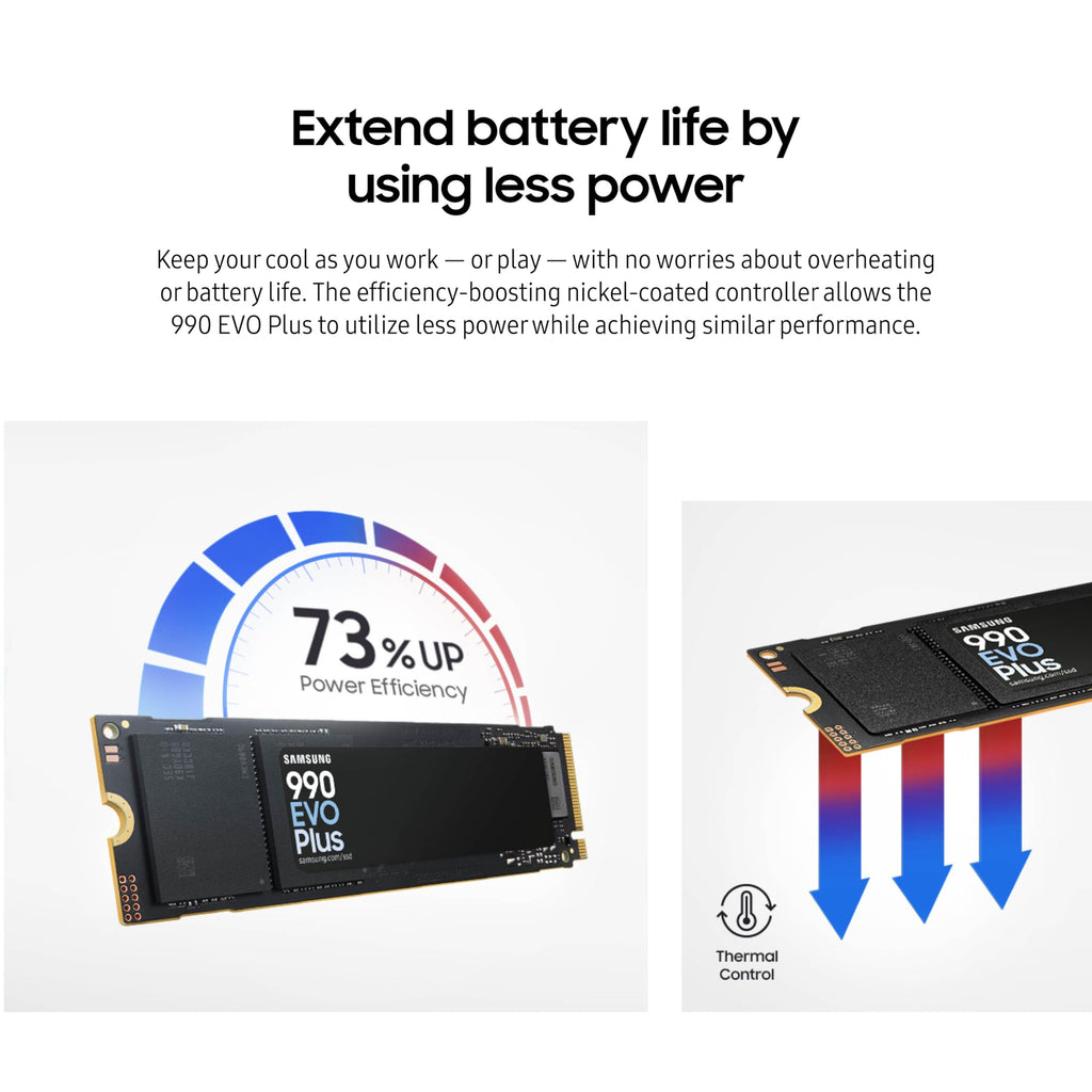 Samsung 990 EVO Plus SSD 2TB, PCIe Gen 4x4, Gen 5x2 M.2 2280, Speeds Up-to 7,250 MB/s, Upgrade Storage for PC/Laptops, HMB Technology and Intelligent Turbowrite 2.0, (MZ-V9S2T0B/AM)