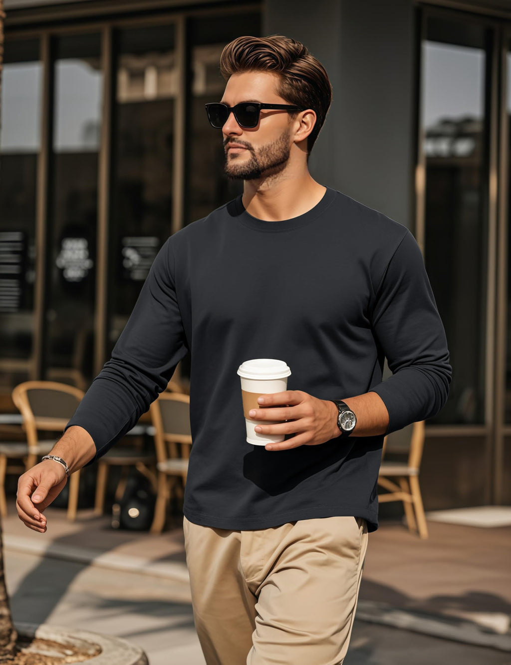 Cotrasen Mens Shirts Casual Stylish Long Sleeve T-Shirts Cotton Crew Neck Moisture Wicking Soft Basic Tee Shirts Mens Fashion Black M