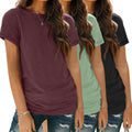 SUNBS Womens Summer Tops Short Sleeve T-Shirts Fashion 3 Pack Basic Tees Comfy Clothes Workout Casual Vacation Outfits 2026 RedGreenBlack L
