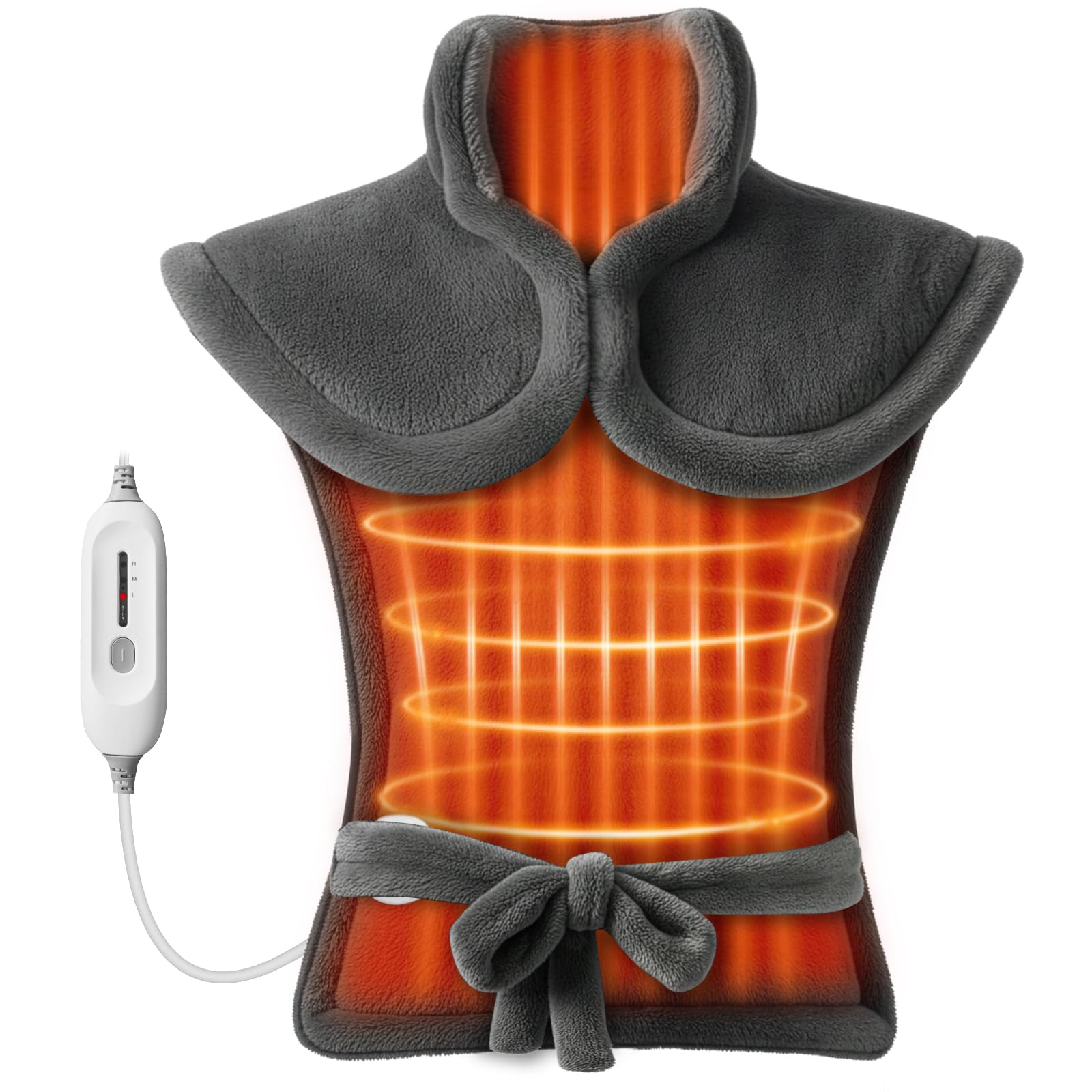 Comfier Large Heating Pad for Back, FSA Eligible HSA, Soft Flannel Fast Heating Pads for Neck and Shoulders, Electric Heated Wrap, 3 Heat Levels & 90-Mins Auto Shut Off, Gifts for Mom Dad Women Men