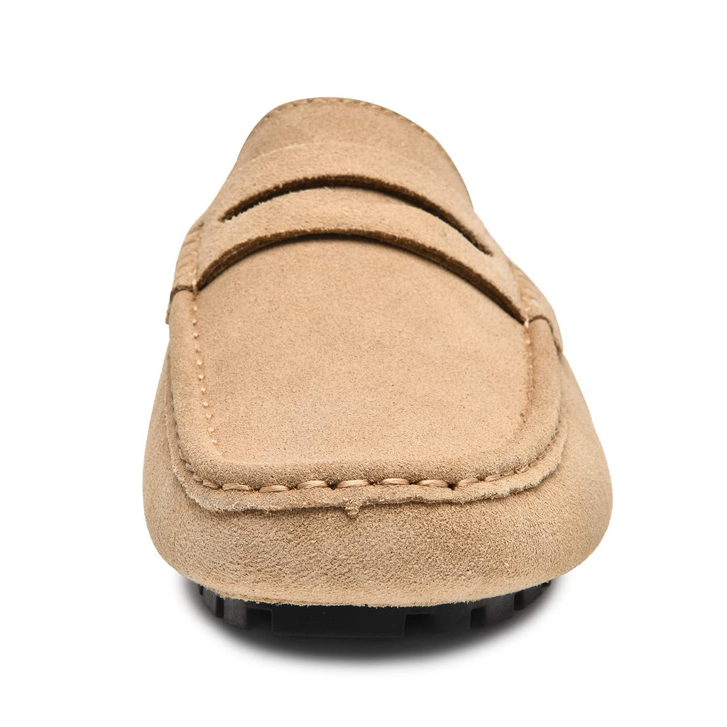 Go Tour Mens Handmade Suede Leather Mules Clog Slippers Breathable Leather Slip on Shoes Casual Loafers Beige 11/46