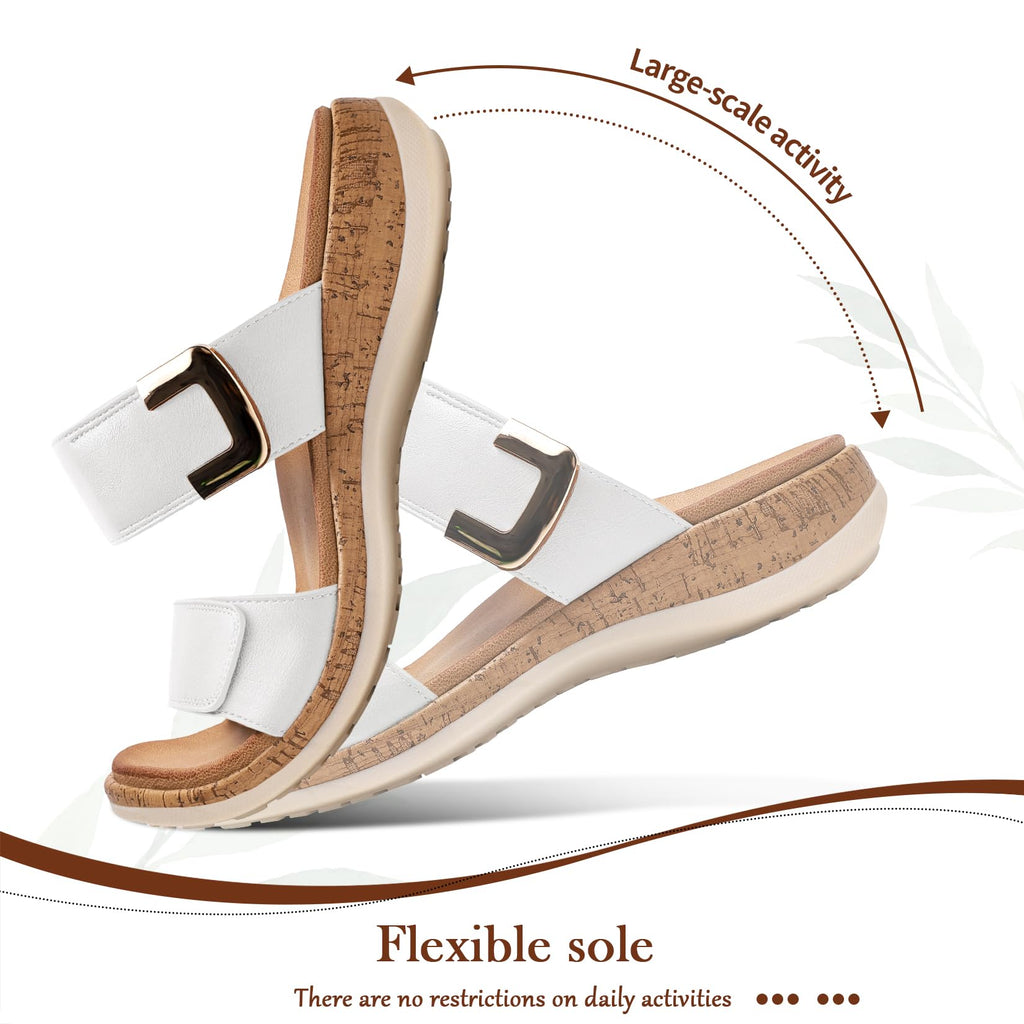 Littleplum Women Slides Sandals Arch Support Open Toe Slip on Sandals Soft Cushion Slippers Comfy Casual Summer Shoes for Walking Beach Travel Retro White Size 9