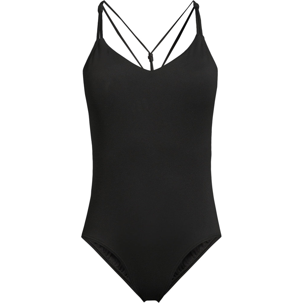 Lands' End Women's Tugless Quickdry Strappy Back High Leg One Piece 2 Black