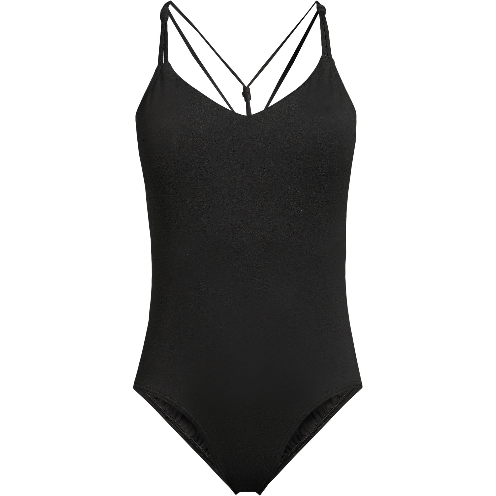 Lands' End Women's Tugless Quickdry Strappy Back High Leg One Piece 2 Black