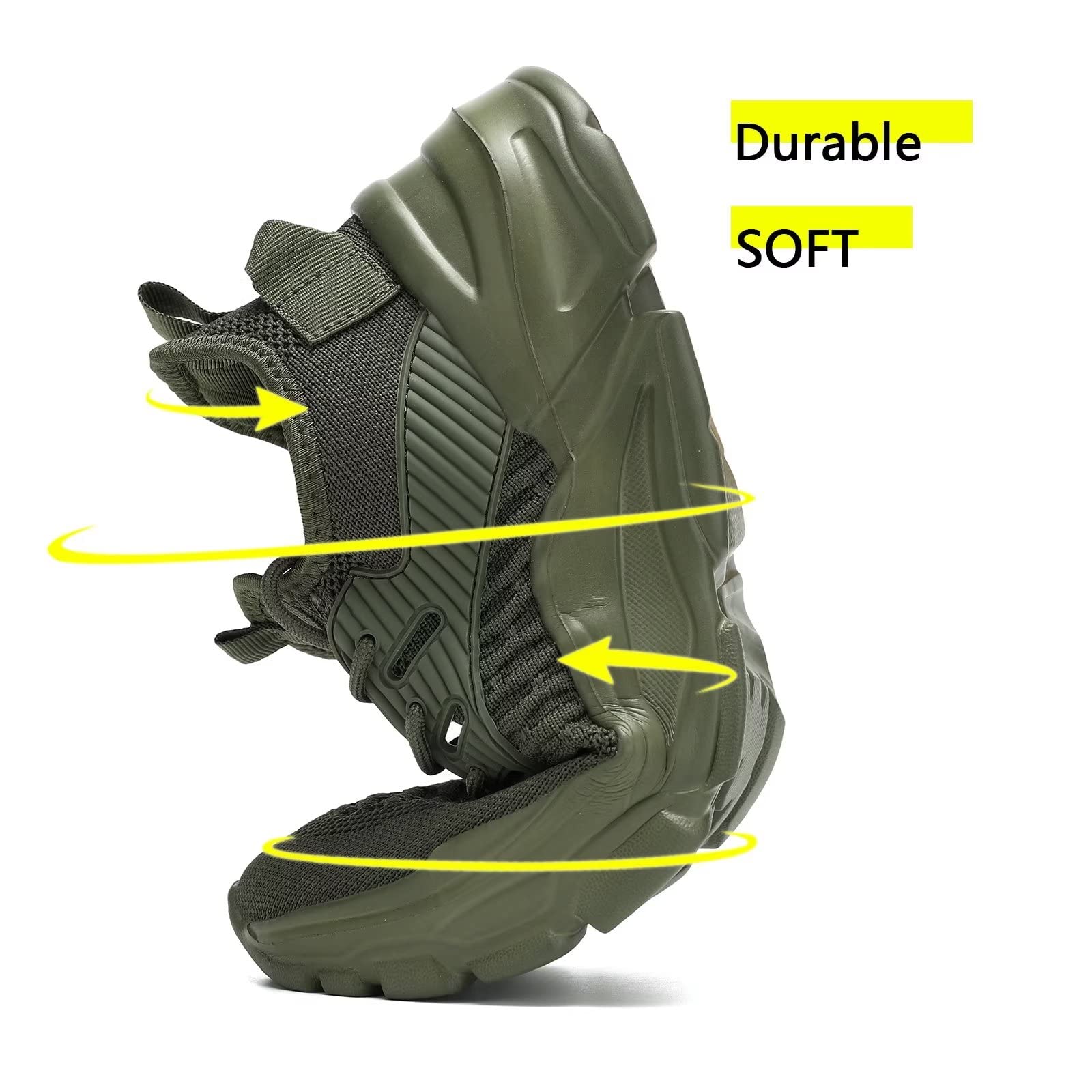 Srenket Men's Running Shoes Non Slip Shoes Breathable Lightweight Fashion Sneakers Slip Resistant Athletic Sports Walking Gym Work Shoes ArmyGreen