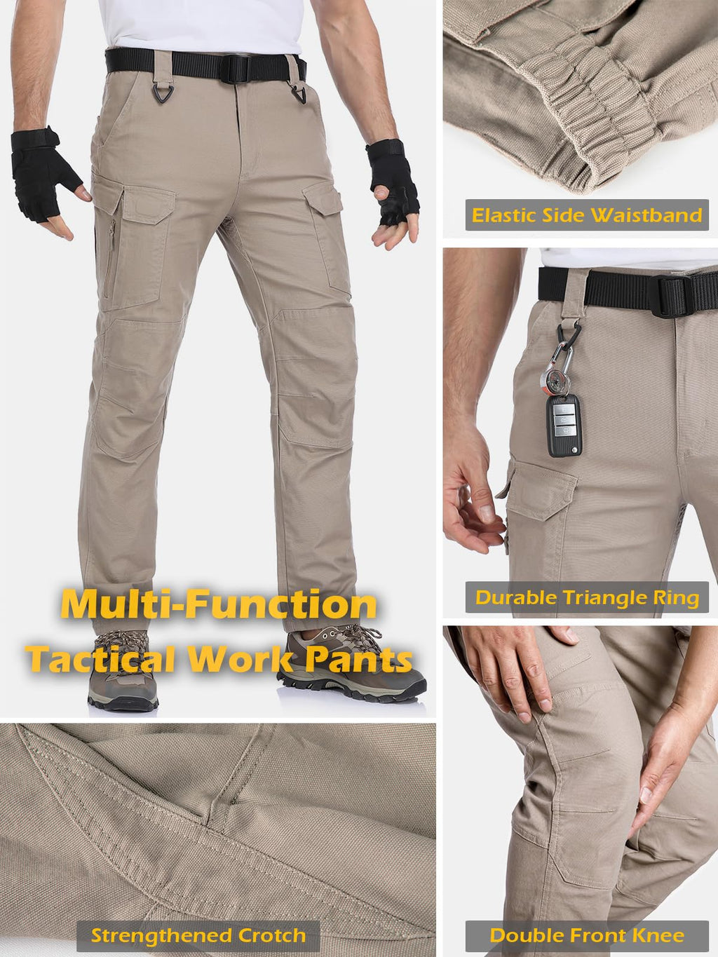 MANSDOUR Men's Hiking Tactical Pants Stretch Cotton Cargo Work Pants for Men Lightweight Relaxed Fit Army Combat Military Pants Ripstop Multi Pockets Casual Construction Outdoor Trousers