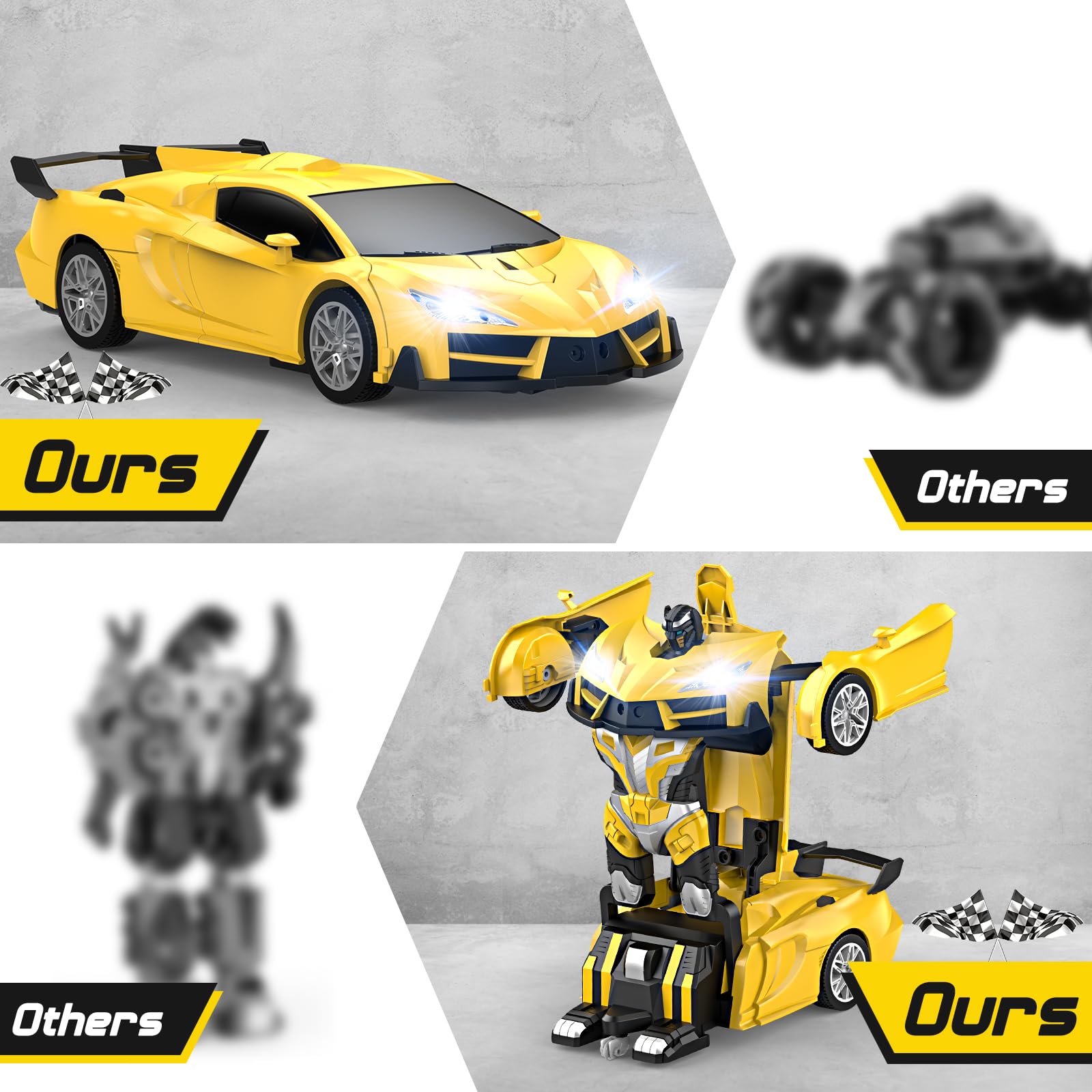 Qumcou Transform Remote Control Car, RC Cars for Boys Age 3-5 6-8, One-Button Transform Toy Cars, 2.4GHz, 360° Spin, 1:16 Scale, Flashing Headlight,3-8 Year Old Grandkids Christmas Birthday Gifts