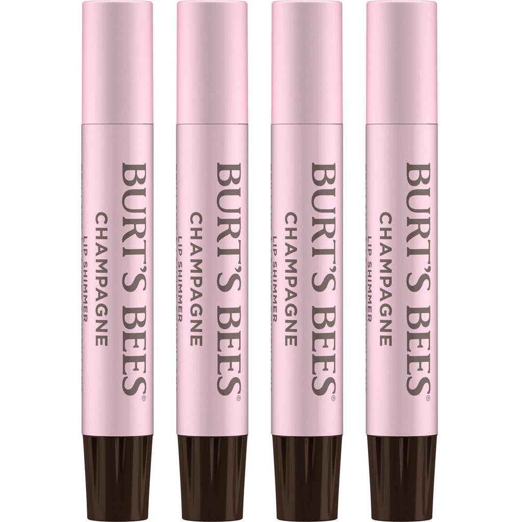 Burt's Bees Shimmer Lip Tint Set for Valentine's Day Gifts, Tinted Lip Balm Stick, Moisturizing for All Day Hydration with Natural Origin Glowy Pigmented Finish & Buildable Color, Champagne (4-Pack)