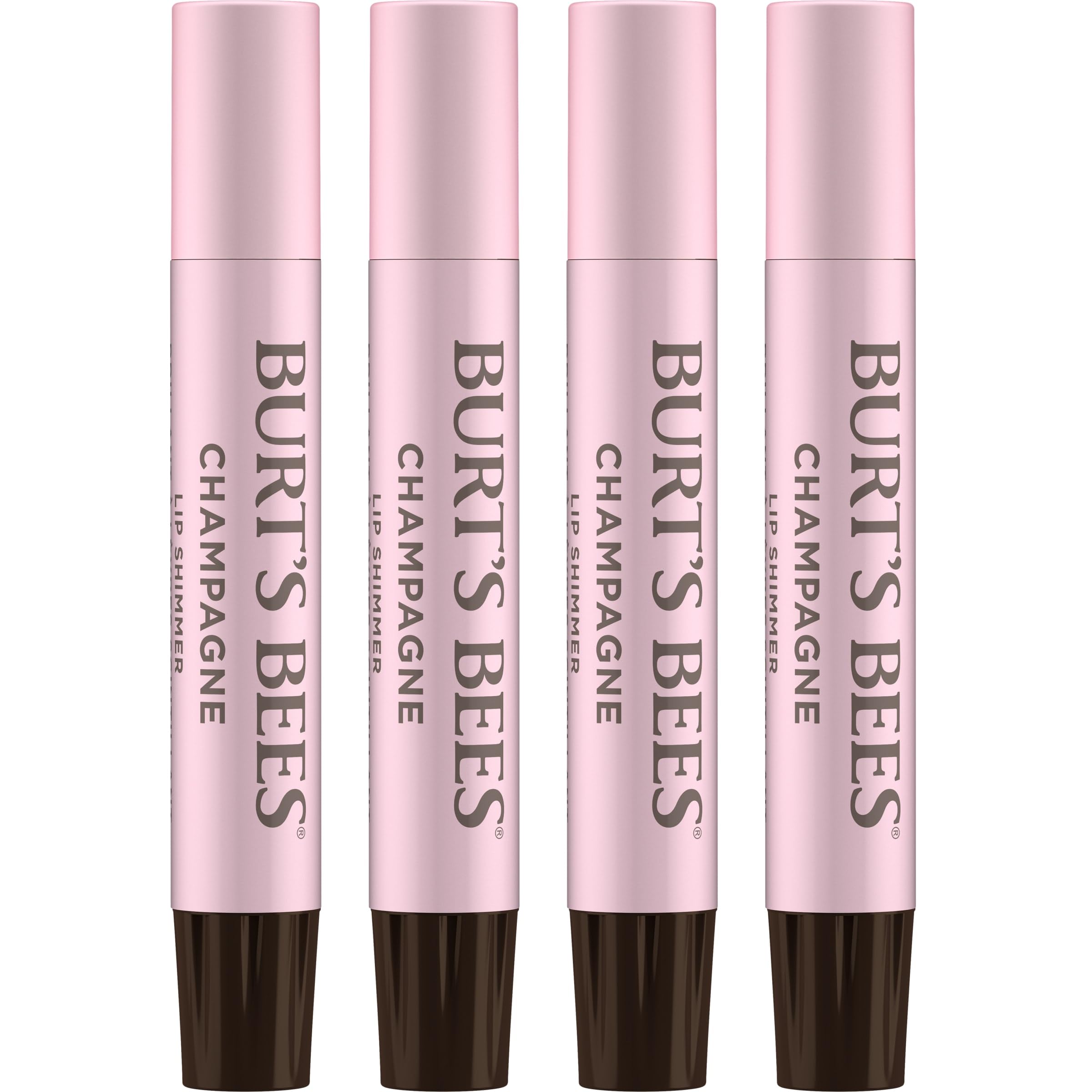 Burt's Bees Shimmer Lip Tint Set for Valentine's Day Gifts, Tinted Lip Balm Stick, Moisturizing for All Day Hydration with Natural Origin Glowy Pigmented Finish & Buildable Color, Champagne (4-Pack)