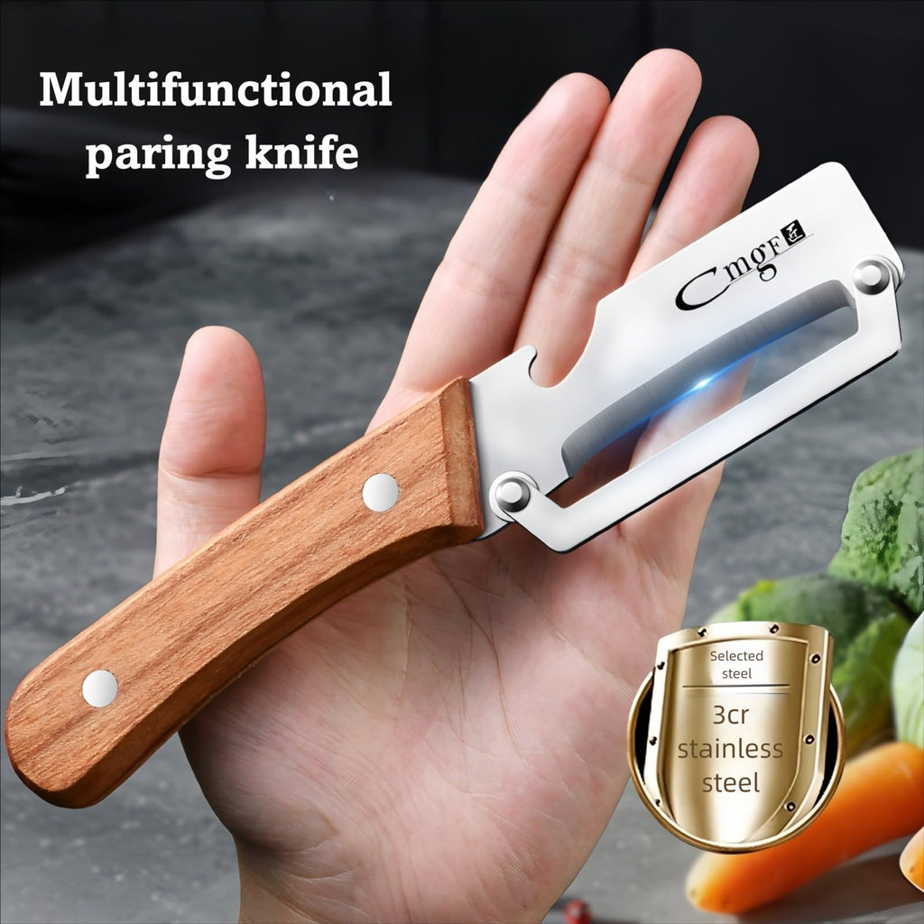 ANMIOU Premium Vegetable Peeler with Wooden Handle and Bottle Opener Stainless Steel Blade Kitchen Tool for Fruit Apple Potato Pumpkin Papaya Zucchini