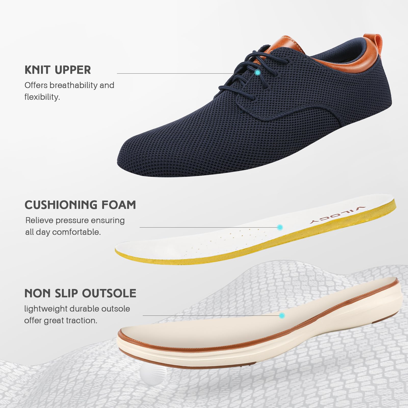 VILOCY Men's Wide Casual Dress Oxfords Business Shoes Fashion Sneakers Mesh Breathable Comfortable Walking Shoes Navy,EU40