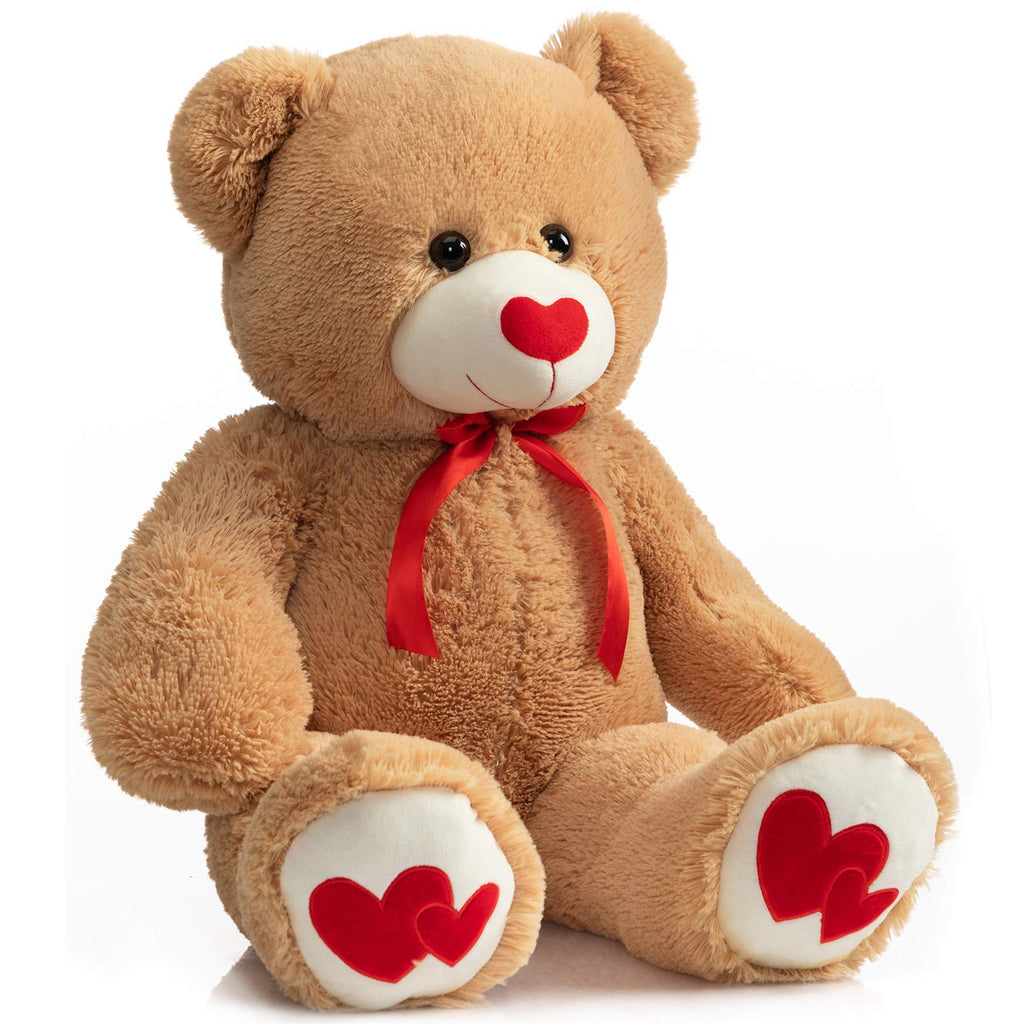 HollyHOME Big Teddy Bear Stuffed Animal Valentines Large Bear Plush with Red Heart for Girlfriend and Kids Valentines 36 inch Tan