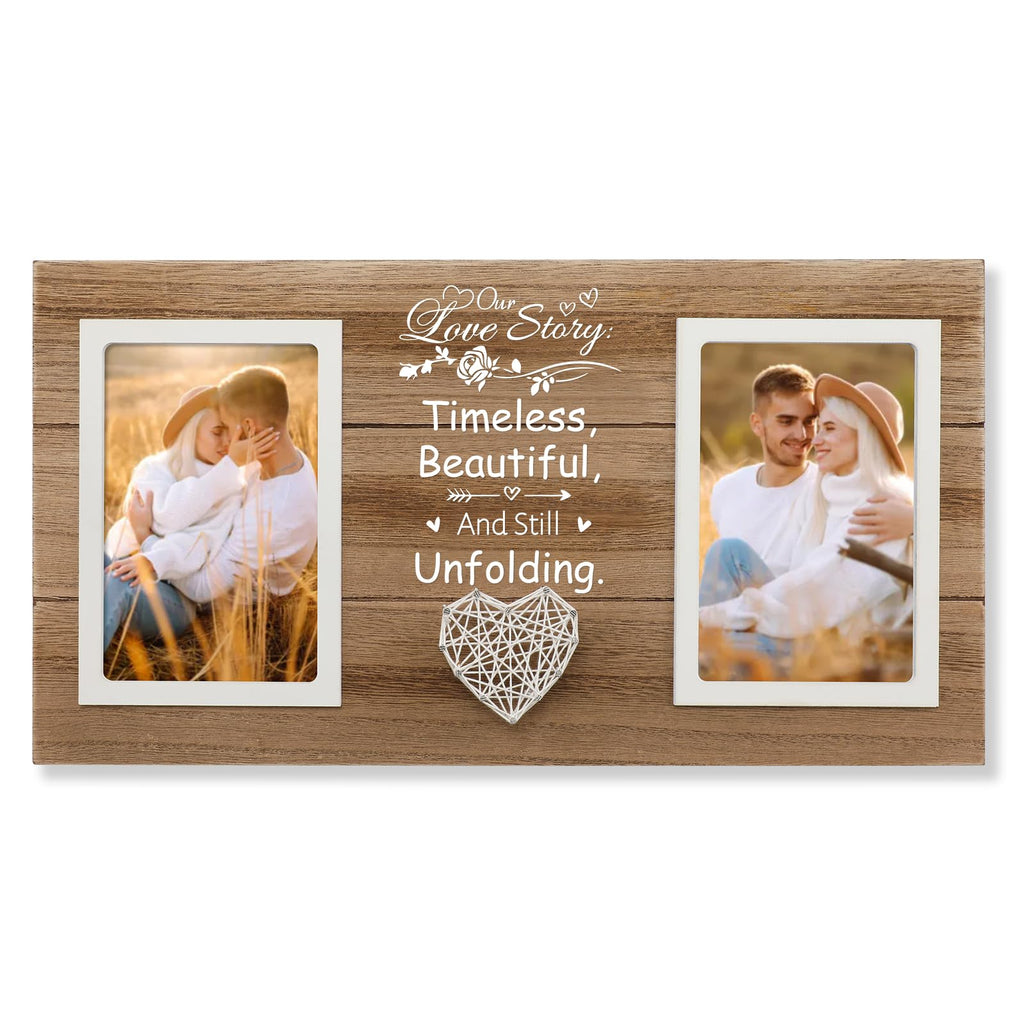 SOUHONEY Personalized Wedding Gifts for Couples 2026, Picture Frame Gifts for Engagement Wedding Anniversary - Wooden Double Picture Frames 4x6 - Couples Newlyweds Picture Frame (Love Story)