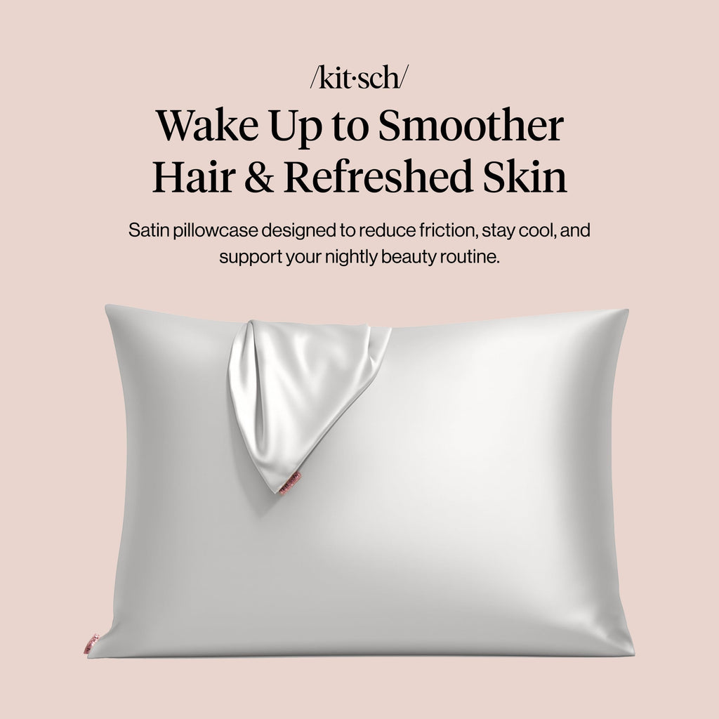 Kitsch Satin Pillowcase with Zipper for Hair & Skin, Softer Than Silk Pillow Cases Queen, Smooth Pillow Covers, Machine Washable, Wrinkle-Free, Cooling Satin Pillow Cases Standard Size 19"x26", Silver