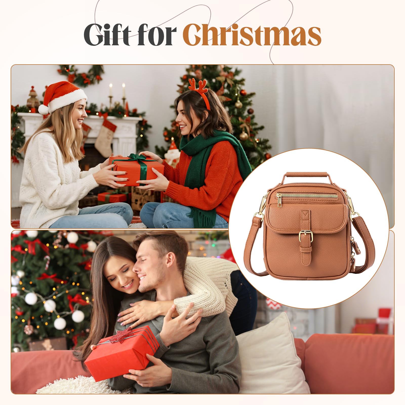 Vegan Leather Crossbody Bag for Women with 2 Straps, Small Messenger Bag with Anti Theft Zipper Pocket Vintage Shoulder Bag